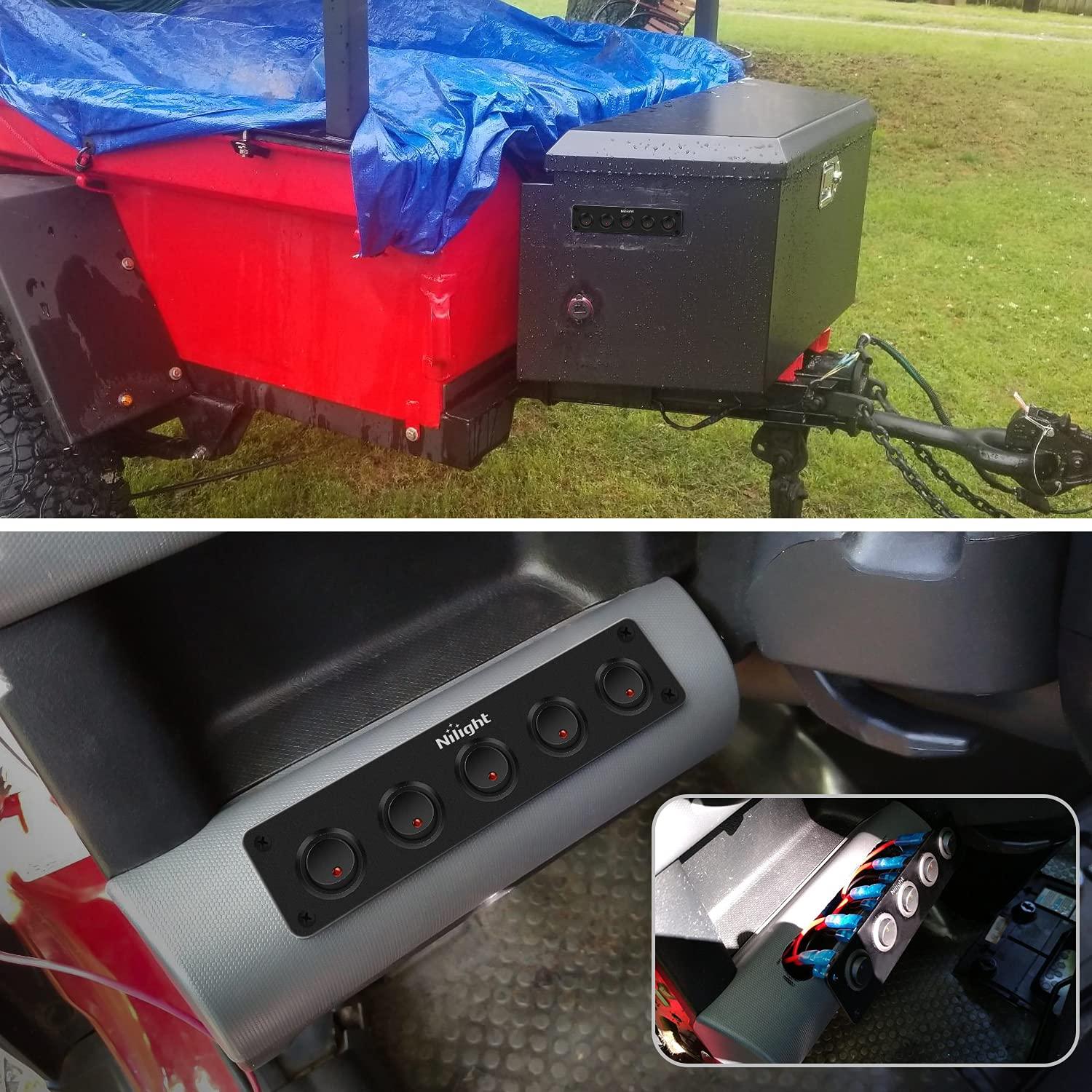 imageNilight 5 Gang 3 Pin Rocker Switch Panel 20A Waterproof On Off 12V Green Toggle for Cars Trucks BoatsRed