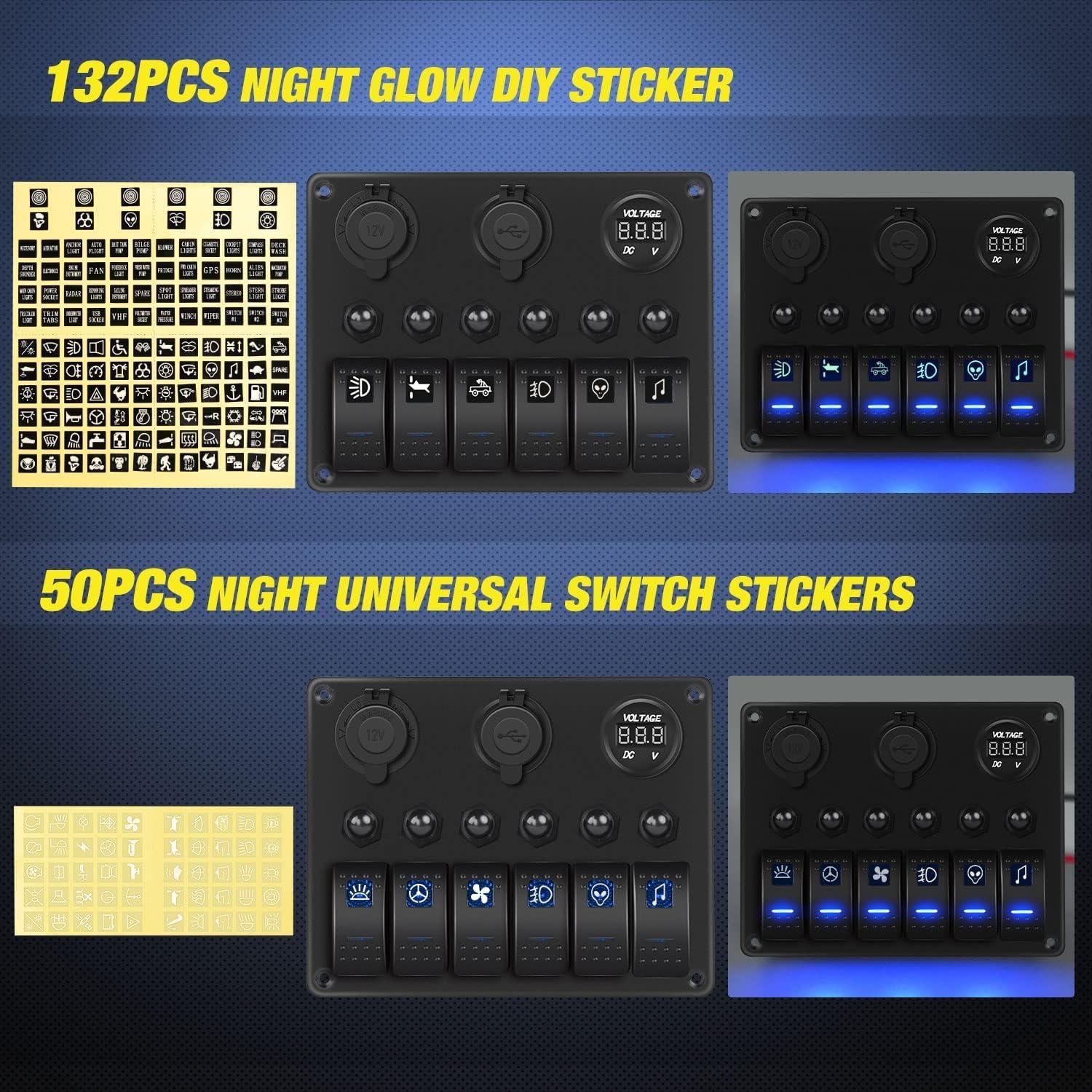 imageNilight 6 Gang ON Off Rocker Switch Panel 12V Voltmeter Dual USB Charger Cigarette Lighter Socket For RV Truck Boat  2 Years WarrantyBlue