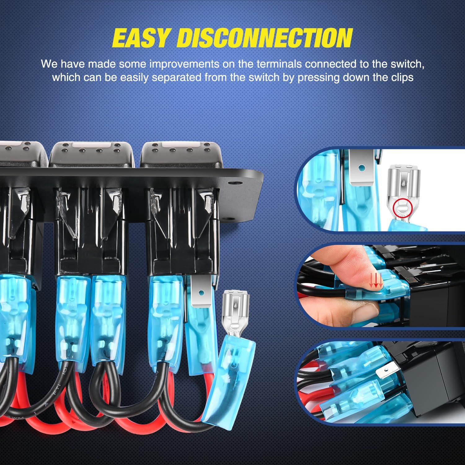 imageNilight 6 Gang ON Off Rocker Switch Panel 12V Voltmeter Dual USB Charger Cigarette Lighter Socket For RV Truck Boat  2 Years WarrantyType C  USB Green