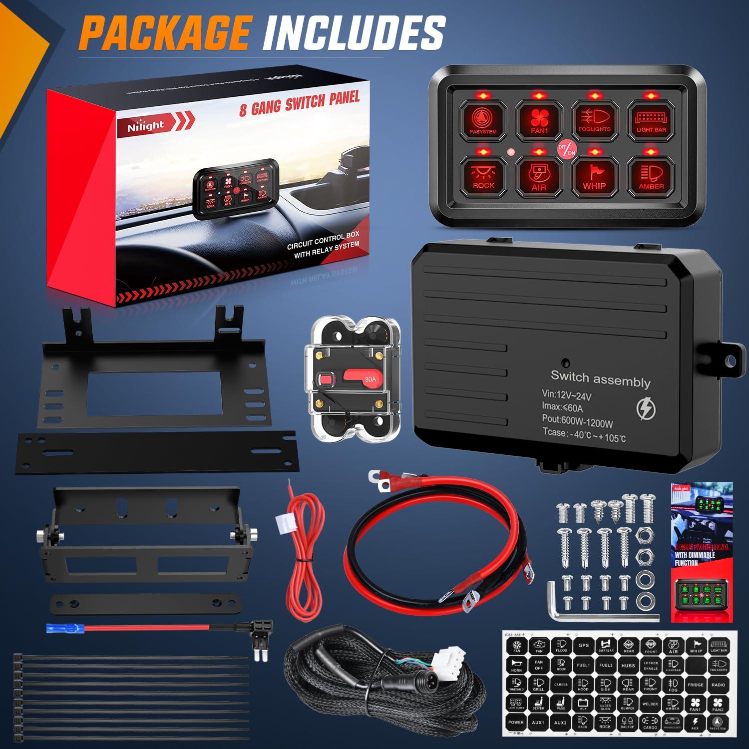 imageNilight 6 Gang Switch Panel Universal Circuit Control Relay System with Fuse Wiring Harness Automatic Dimmable ONOff LED Pod for Cars Trucks Boats ATV UTV SUVRed