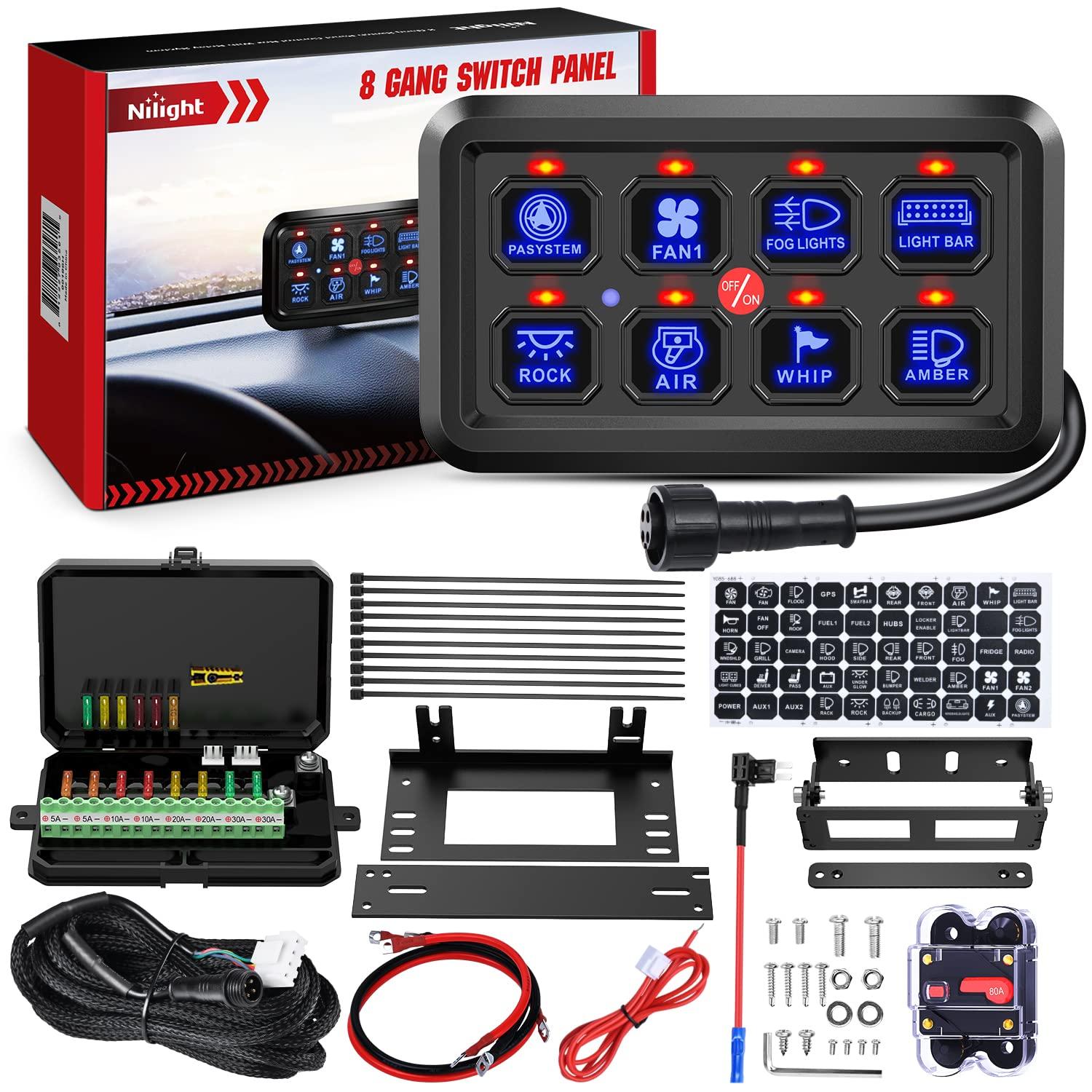 imageNilight 6 Gang Switch Panel Universal Circuit Control Relay System with Fuse Wiring Harness Automatic Dimmable ONOff LED Pod for Cars Trucks Boats ATV UTV SUVBlue