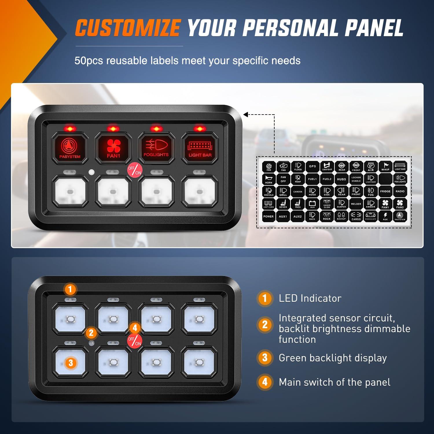 imageNilight 6 Gang Switch Panel Universal Circuit Control Relay System with Fuse Wiring Harness Automatic Dimmable ONOff LED Pod for Cars Trucks Boats ATV UTV SUVRed