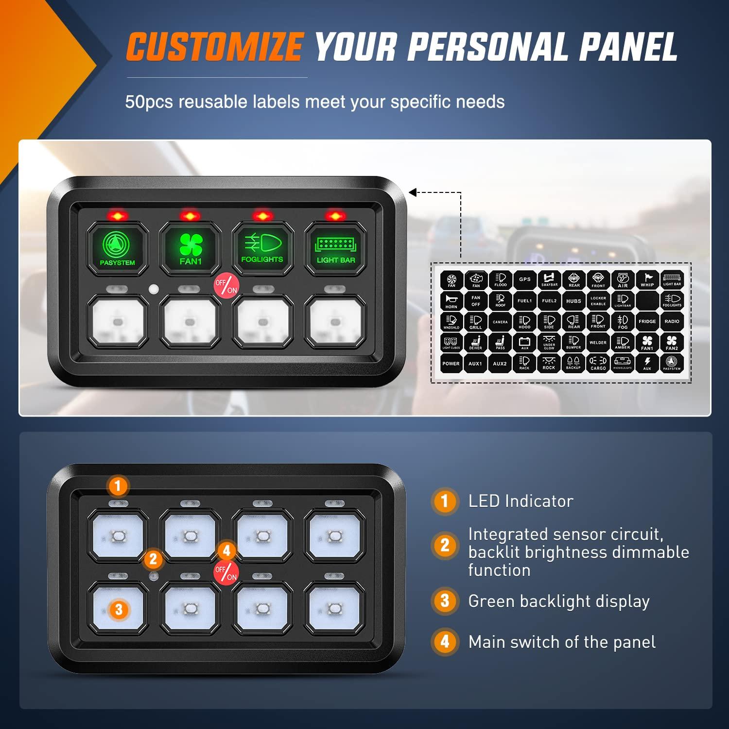 imageNilight 6 Gang Switch Panel Universal Circuit Control Relay System with Fuse Wiring Harness Automatic Dimmable ONOff LED Pod for Cars Trucks Boats ATV UTV SUVGreen