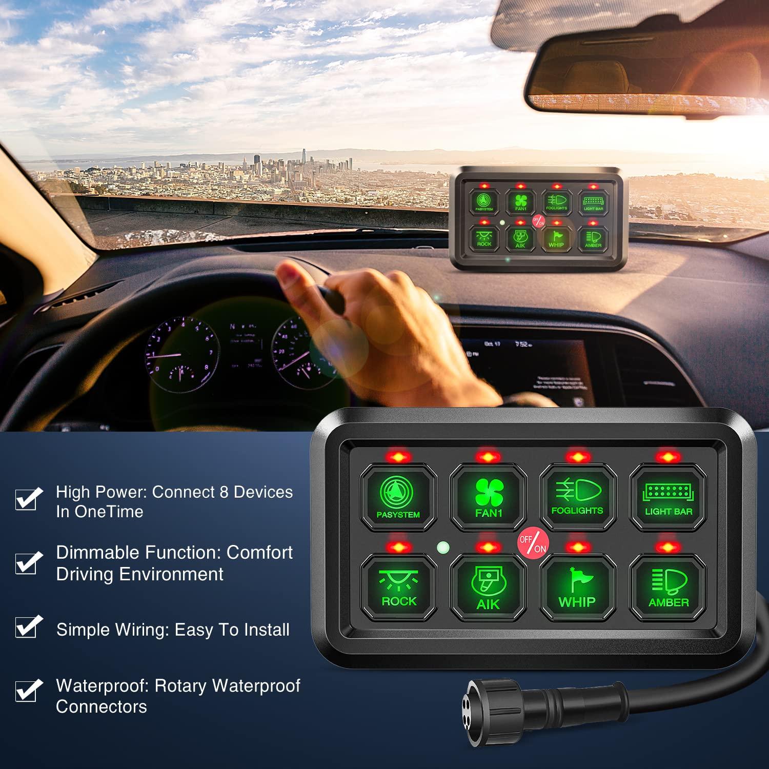 imageNilight 6 Gang Switch Panel Universal Circuit Control Relay System with Fuse Wiring Harness Automatic Dimmable ONOff LED Pod for Cars Trucks Boats ATV UTV SUVGreen