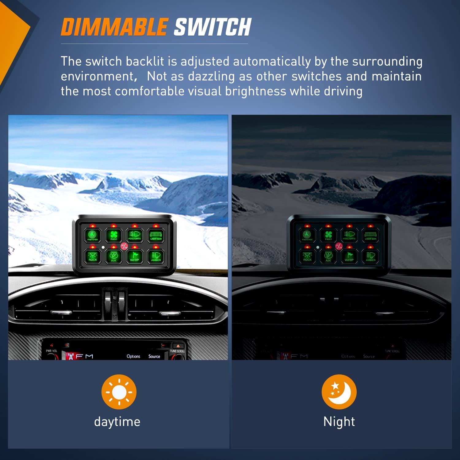 imageNilight 6 Gang Switch Panel Universal Circuit Control Relay System with Fuse Wiring Harness Automatic Dimmable ONOff LED Pod for Cars Trucks Boats ATV UTV SUVGreen