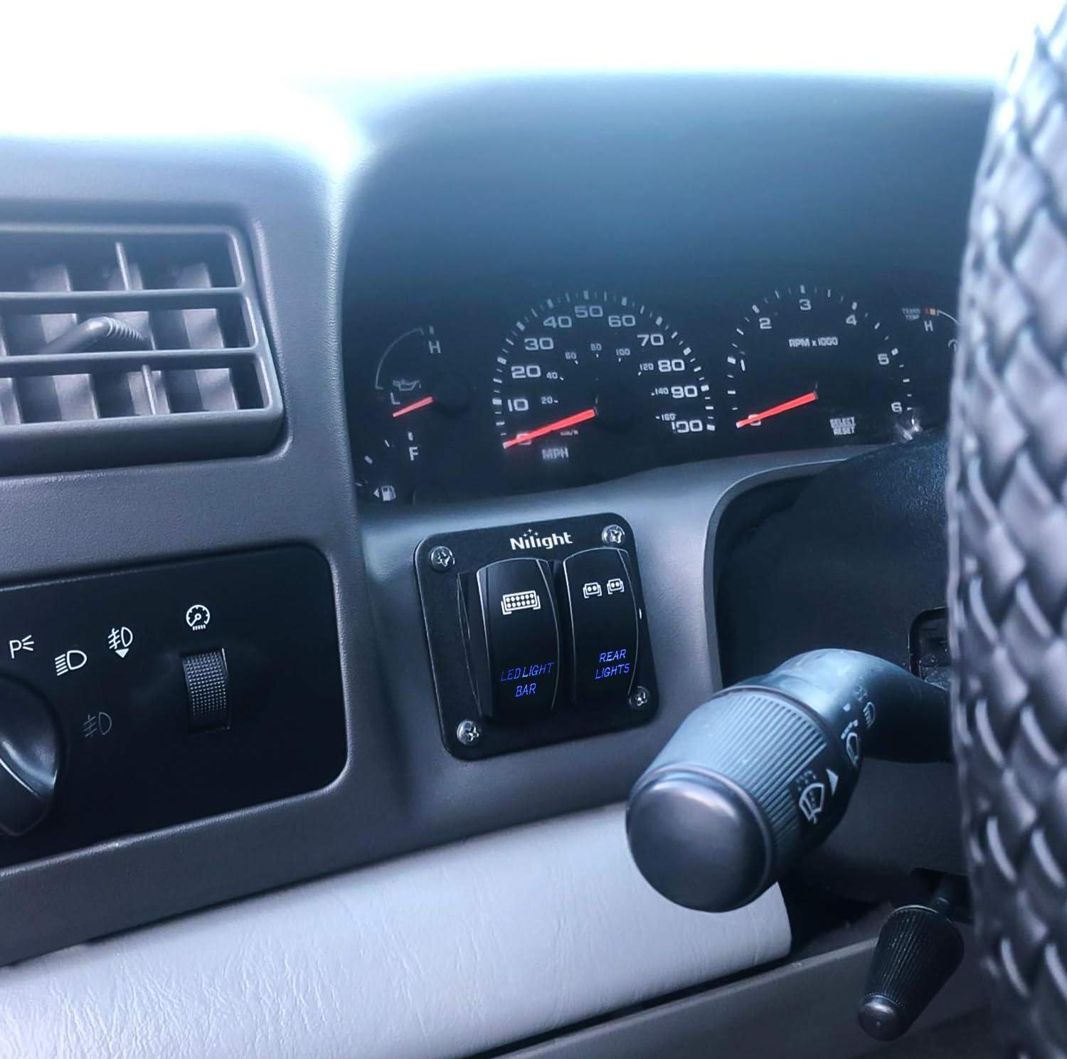 imageNilight 90104B 2Gang Aluminum Laser Rear LED Light Bar Rocker 1224V 5Pin ONOff PreWired Toggle Switch Panel for Marine Boat Car ATV UTV2 Years Warranty BlueBlue