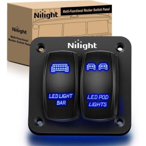 imageNilight 90104B 2Gang Aluminum Laser Rear LED Light Bar Rocker 1224V 5Pin ONOff PreWired Toggle Switch Panel for Marine Boat Car ATV UTV2 Years Warranty BlueLED LIGHT BARLED POD LIGHTS