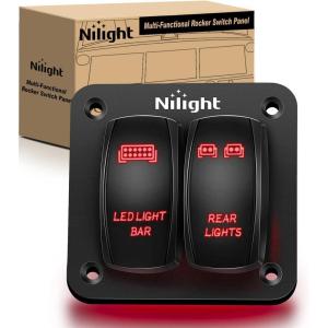 imageNilight 90104B 2Gang Aluminum Laser Rear LED Light Bar Rocker 1224V 5Pin ONOff PreWired Toggle Switch Panel for Marine Boat Car ATV UTV2 Years Warranty BlueRed