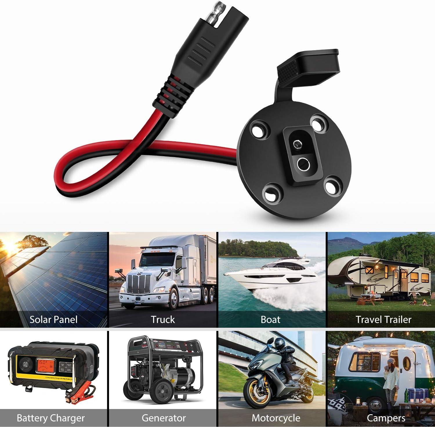 imageNilight  10040W 2 Pack 12AWG SAE Power Socket Sidewall Port Solar Panel Flush Mount Connector Plug 2Pin SAE Cable with 8 Screws for Solar Generator Battery Charger