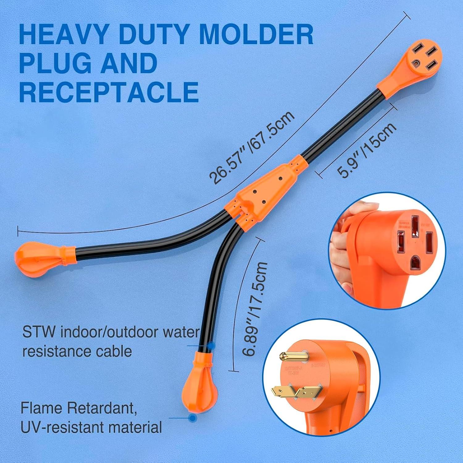 imageNilight  50033R 18 inch 50 Amp to 30 Amp RV Plug Adapter Heavy Duty Dogbone Electrical Adapter with Handle 50A Male to 30A Female Cord Adapter 125V3750W2 Years Warranty30M50F Y Splitter
