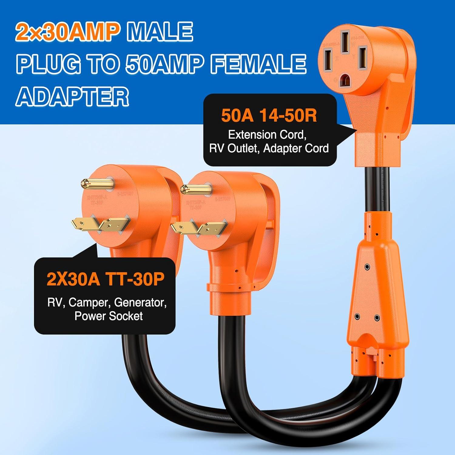 imageNilight  50033R 18 inch 50 Amp to 30 Amp RV Plug Adapter Heavy Duty Dogbone Electrical Adapter with Handle 50A Male to 30A Female Cord Adapter 125V3750W2 Years Warranty30M50F Y Splitter