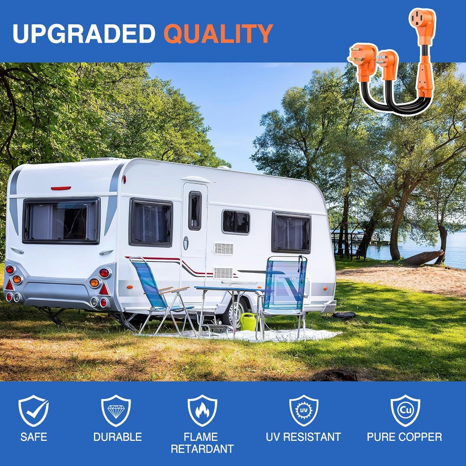 imageNilight  50033R 18 inch 50 Amp to 30 Amp RV Plug Adapter Heavy Duty Dogbone Electrical Adapter with Handle 50A Male to 30A Female Cord Adapter 125V3750W2 Years Warranty50F30M15M Y Splitter