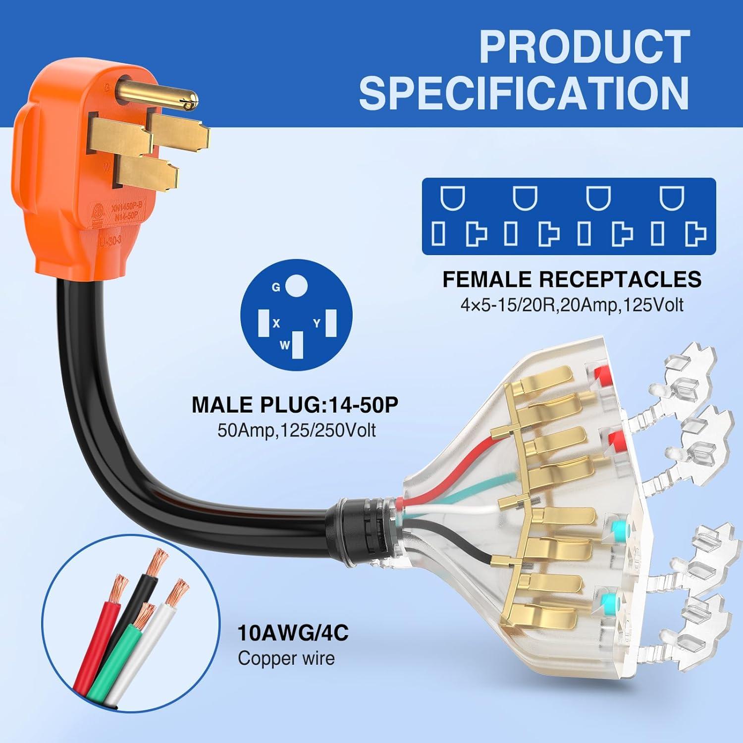 imageNilight  50033R 18 inch 50 Amp to 30 Amp RV Plug Adapter Heavy Duty Dogbone Electrical Adapter with Handle 50A Male to 30A Female Cord Adapter 125V3750W2 Years Warranty1450P to 515R520R 4Prong