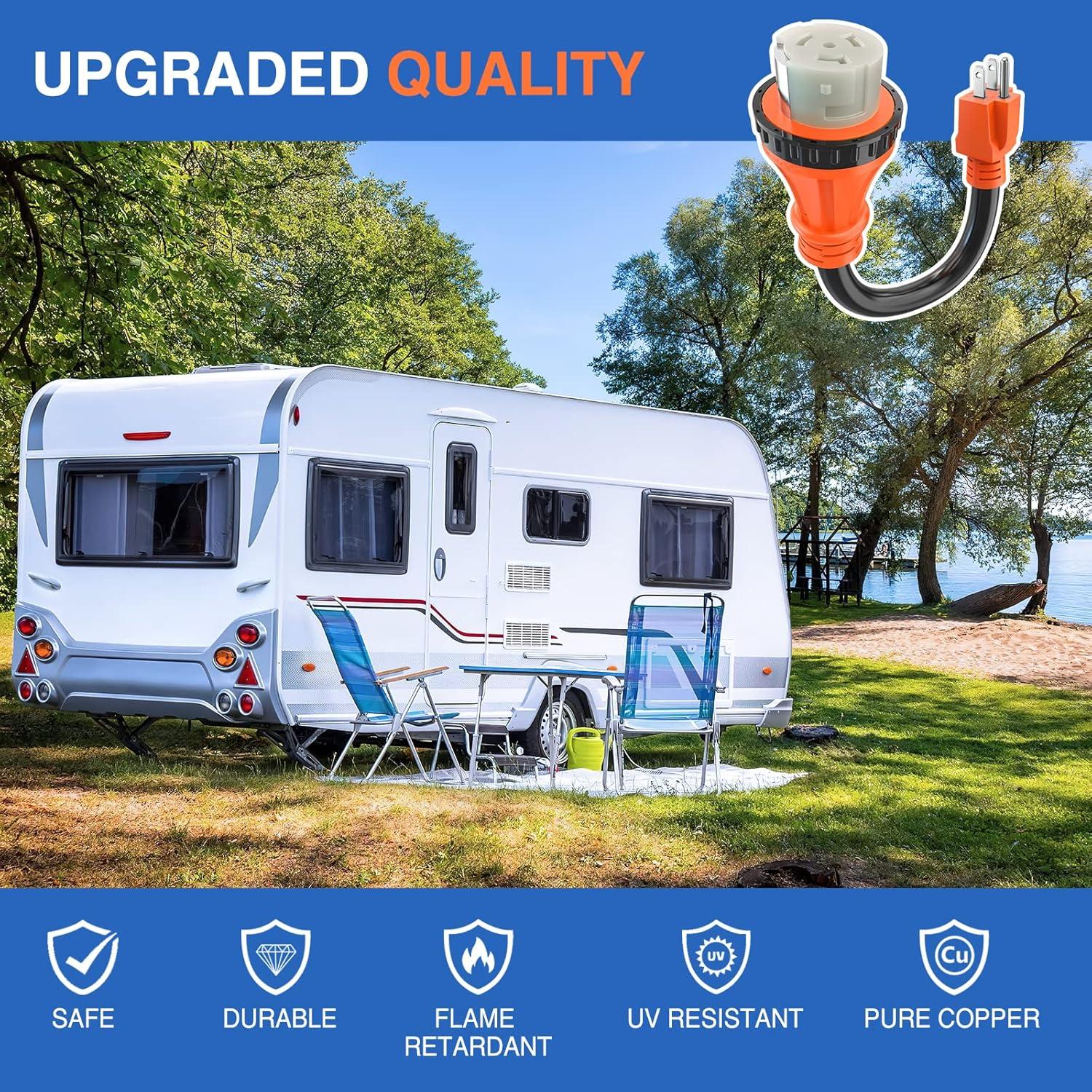 imageNilight  50033R 18 inch 50 Amp to 30 Amp RV Plug Adapter Heavy Duty Dogbone Electrical Adapter with Handle 50A Male to 30A Female Cord Adapter 125V3750W2 Years WarrantyOrange