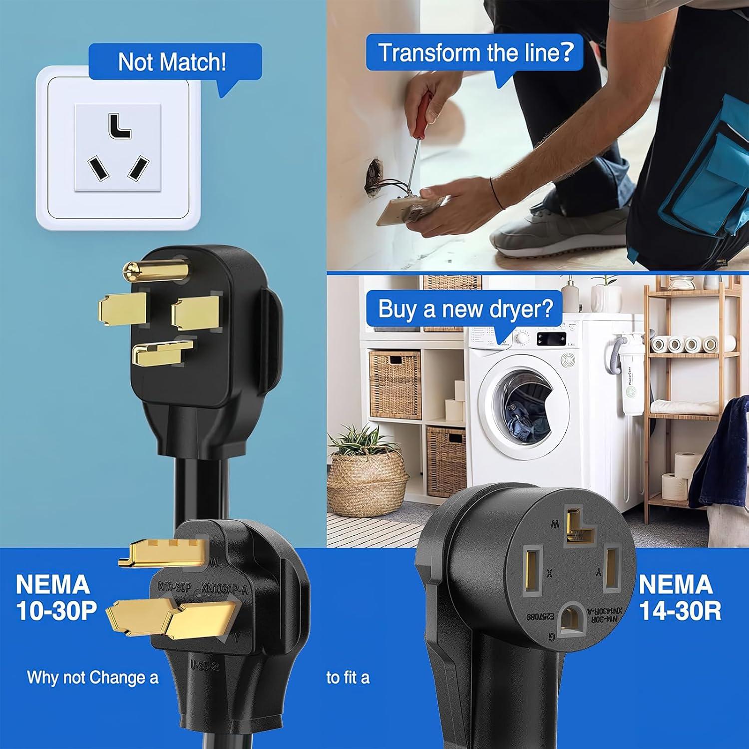 imageNilight  50033R 18 inch 50 Amp to 30 Amp RV Plug Adapter Heavy Duty Dogbone Electrical Adapter with Handle 50A Male to 30A Female Cord Adapter 125V3750W2 Years Warranty1030P to 1430R wGround Wire Black