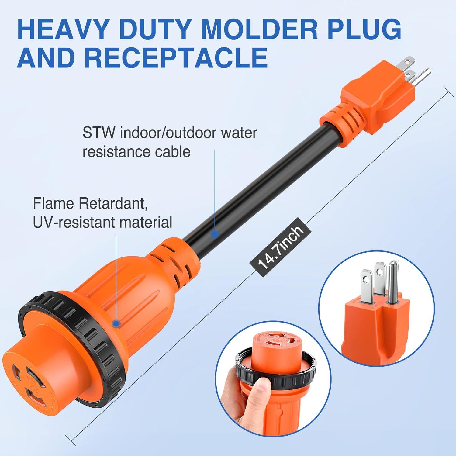 imageNilight  50033R 18 inch 50 Amp to 30 Amp RV Plug Adapter Heavy Duty Dogbone Electrical Adapter with Handle 50A Male to 30A Female Cord Adapter 125V3750W2 Years Warranty15M30F Locking