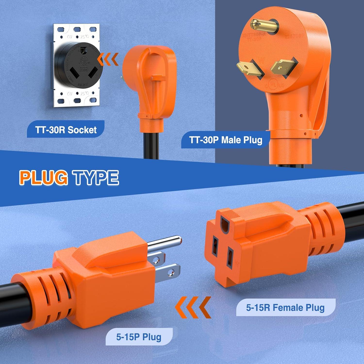 imageNilight  50033R 18 inch 50 Amp to 30 Amp RV Plug Adapter Heavy Duty Dogbone Electrical Adapter with Handle 50A Male to 30A Female Cord Adapter 125V3750W2 Years Warranty30M15F Y Splitter