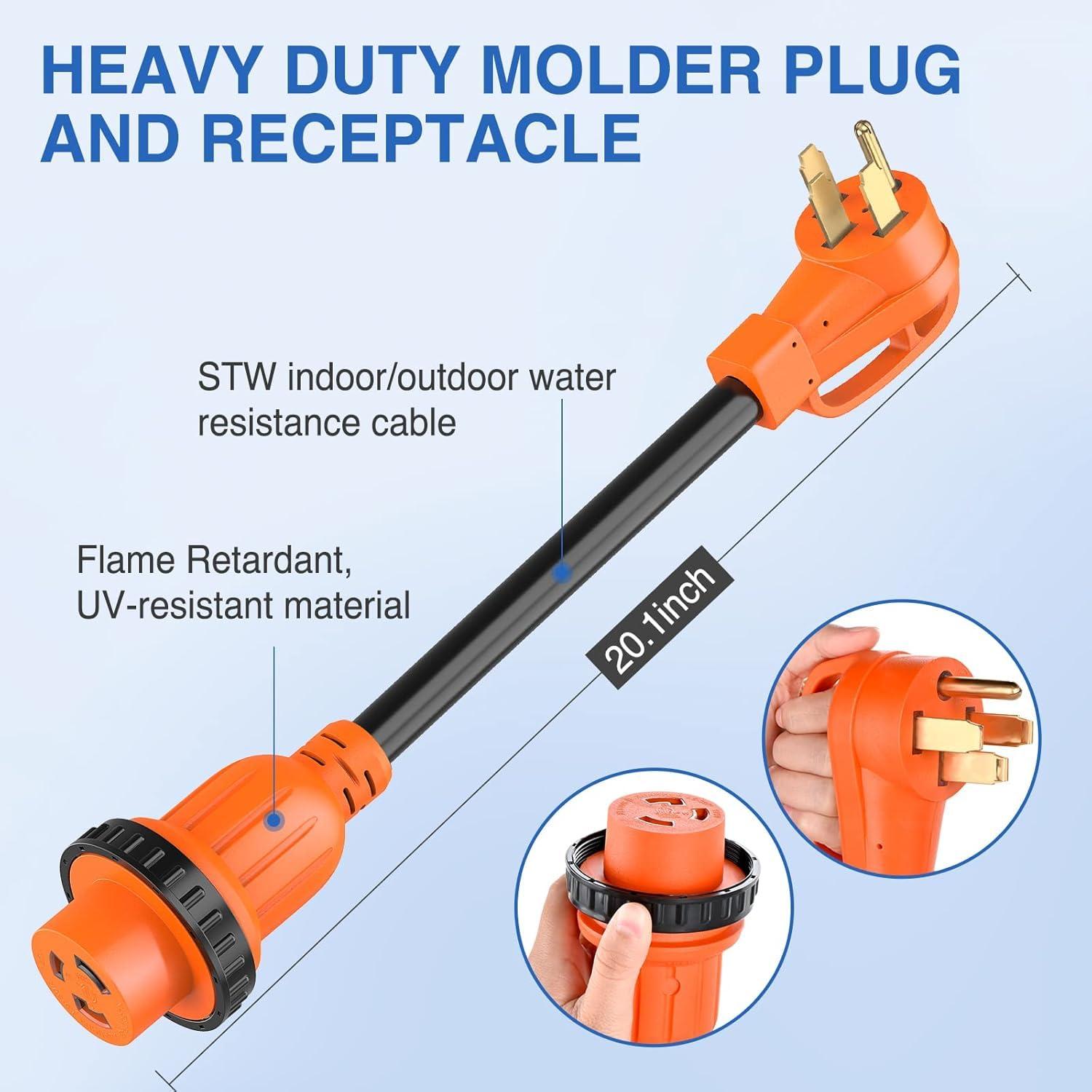 imageNilight  50033R 18 inch 50 Amp to 30 Amp RV Plug Adapter Heavy Duty Dogbone Electrical Adapter with Handle 50A Male to 30A Female Cord Adapter 125V3750W2 Years Warranty50M30F Locking