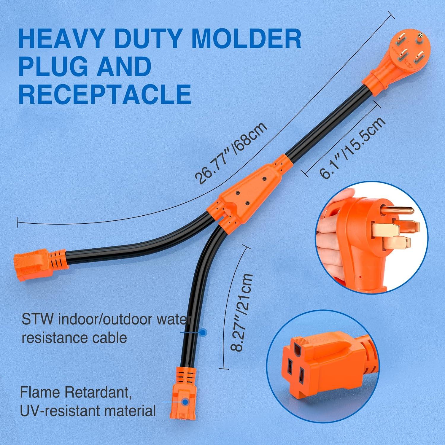 imageNilight  50033R 18 inch 50 Amp to 30 Amp RV Plug Adapter Heavy Duty Dogbone Electrical Adapter with Handle 50A Male to 30A Female Cord Adapter 125V3750W2 Years Warranty50M15F Y Splitter