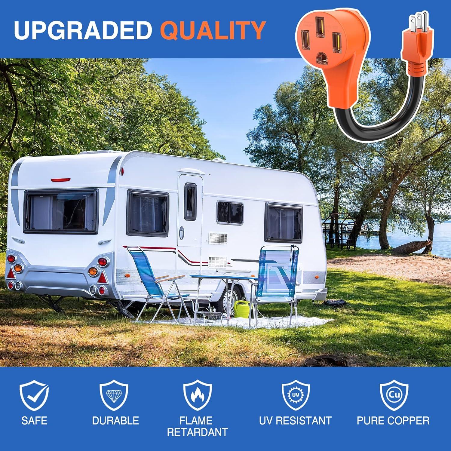 imageNilight  50033R 18 inch 50 Amp to 30 Amp RV Plug Adapter Heavy Duty Dogbone Electrical Adapter with Handle 50A Male to 30A Female Cord Adapter 125V3750W2 Years Warranty15M50F