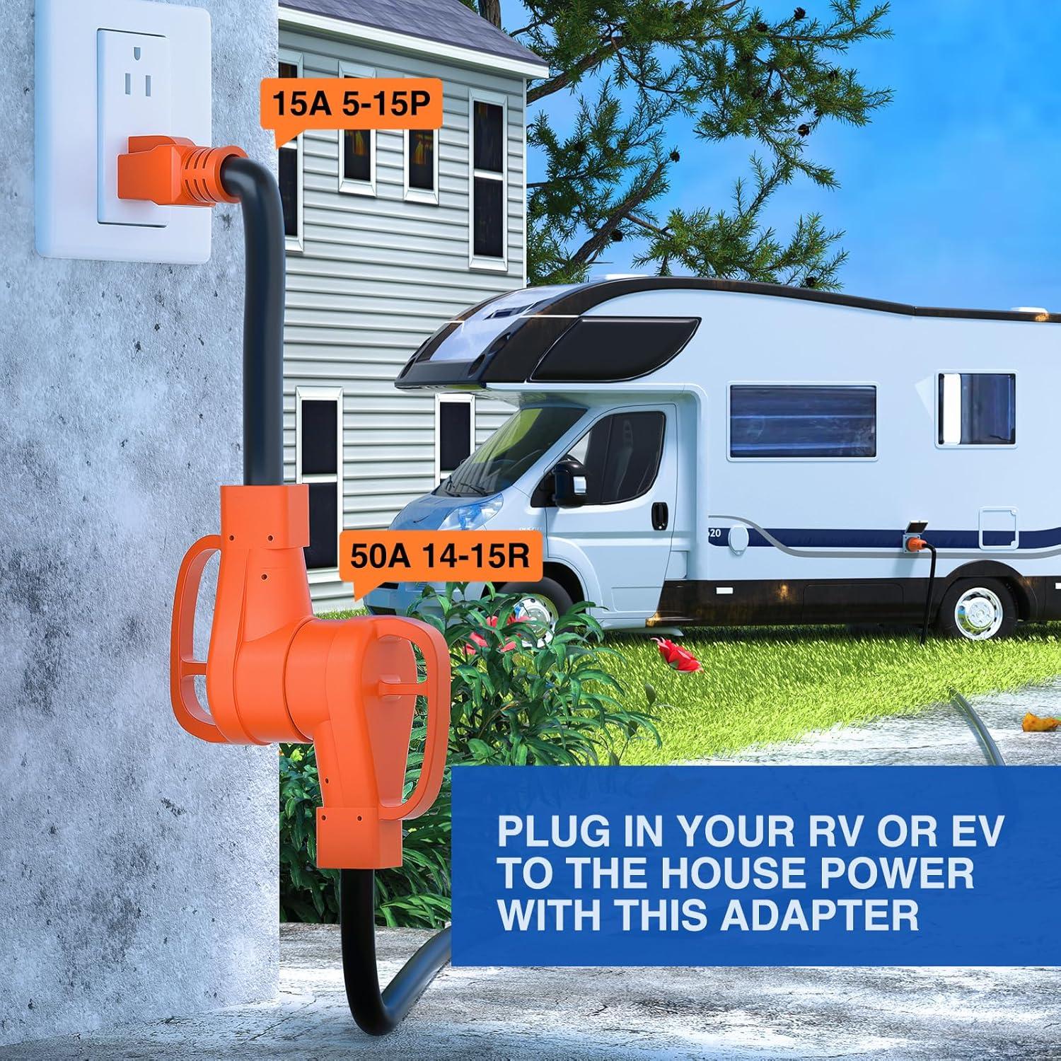 imageNilight  50033R 18 inch 50 Amp to 30 Amp RV Plug Adapter Heavy Duty Dogbone Electrical Adapter with Handle 50A Male to 30A Female Cord Adapter 125V3750W2 Years Warranty15M50F