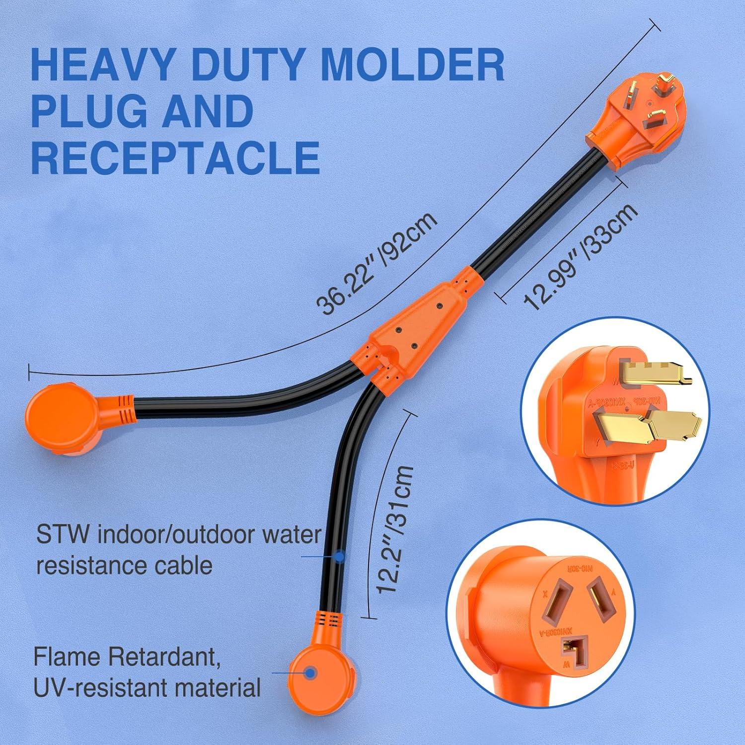 imageNilight  50033R 18 inch 50 Amp to 30 Amp RV Plug Adapter Heavy Duty Dogbone Electrical Adapter with Handle 50A Male to 30A Female Cord Adapter 125V3750W2 Years Warranty1030P1030R Y Splitter