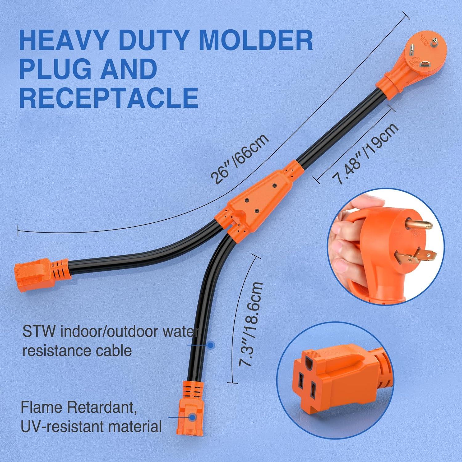 imageNilight  50033R 18 inch 50 Amp to 30 Amp RV Plug Adapter Heavy Duty Dogbone Electrical Adapter with Handle 50A Male to 30A Female Cord Adapter 125V3750W2 Years Warranty30M15F Y Splitter