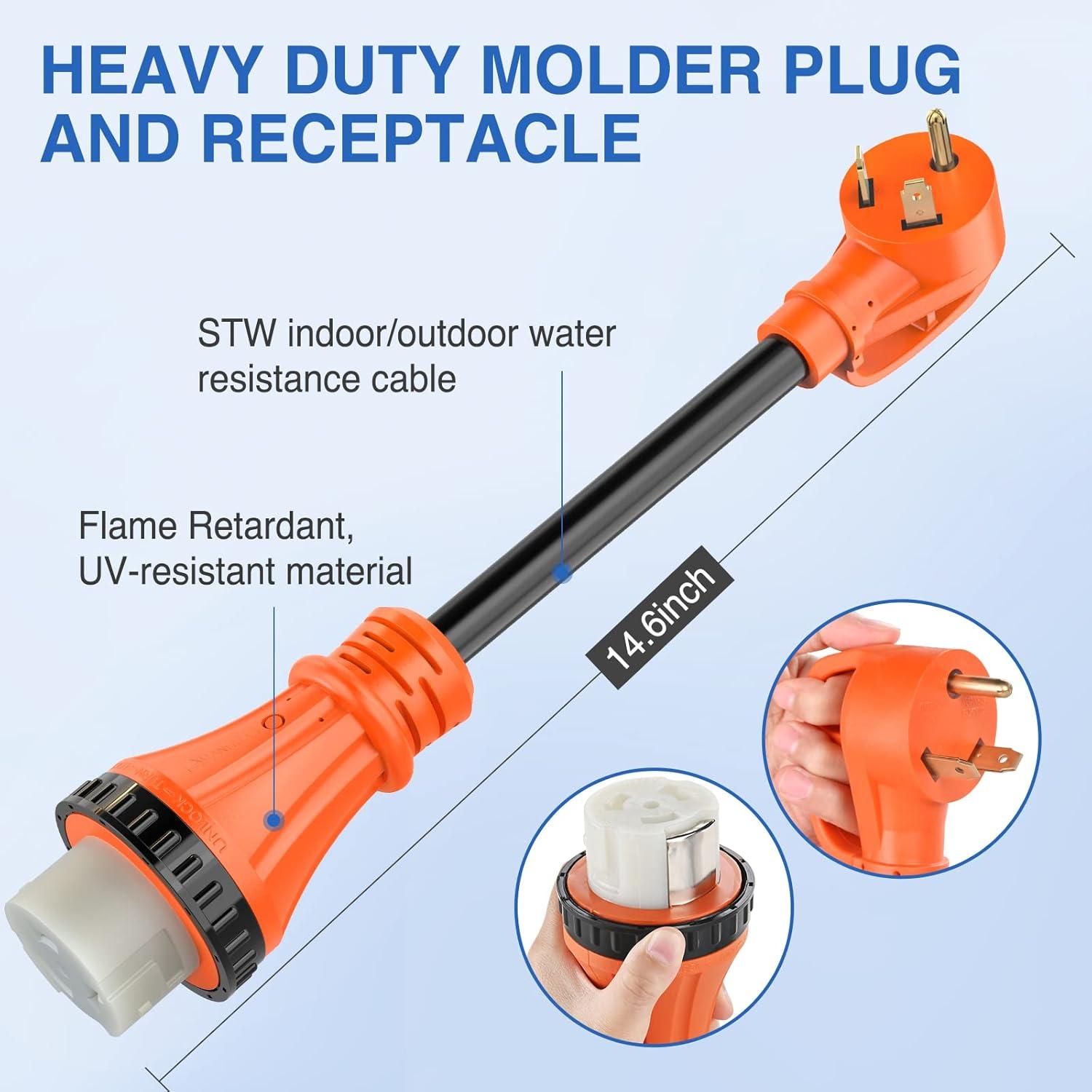 imageNilight  50033R 18 inch 50 Amp to 30 Amp RV Plug Adapter Heavy Duty Dogbone Electrical Adapter with Handle 50A Male to 30A Female Cord Adapter 125V3750W2 Years Warranty30M50F Locking