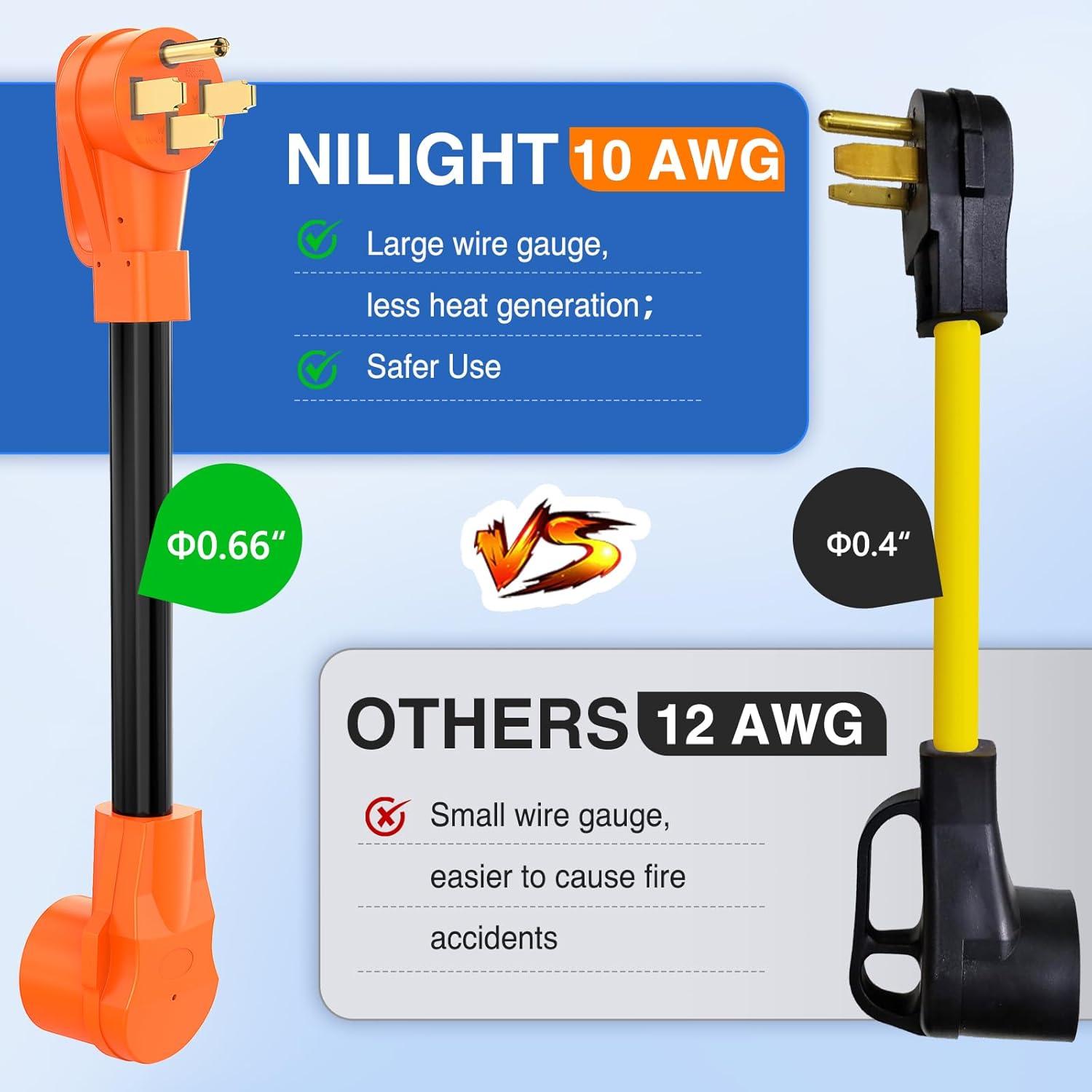 imageNilight  50033R 18 inch 50 Amp to 30 Amp RV Plug Adapter Heavy Duty Dogbone Electrical Adapter with Handle 50A Male to 30A Female Cord Adapter 125V3750W2 Years WarrantyRV plug to EV