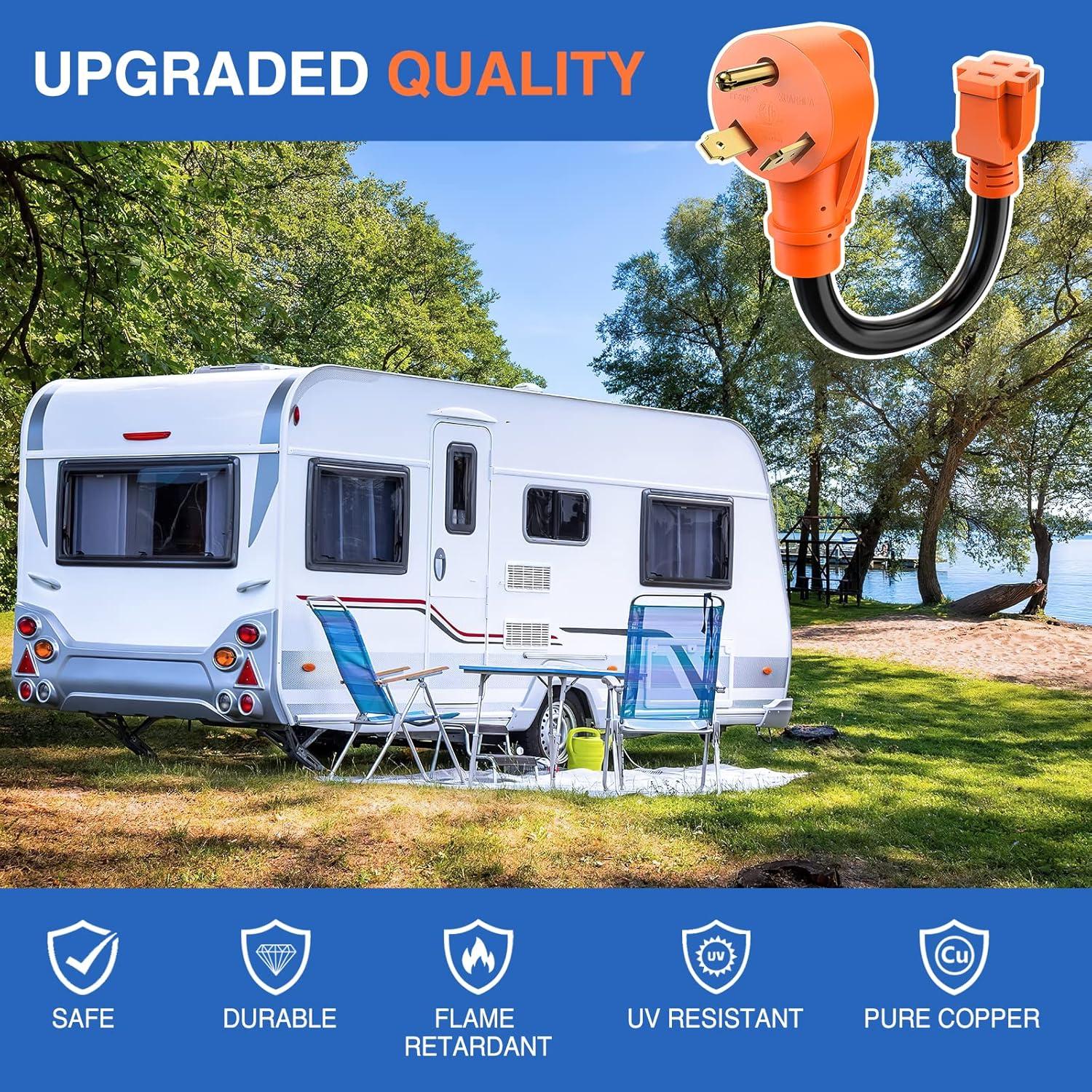 imageNilight  50033R 18 inch 50 Amp to 30 Amp RV Plug Adapter Heavy Duty Dogbone Electrical Adapter with Handle 50A Male to 30A Female Cord Adapter 125V3750W2 Years Warranty30M15F