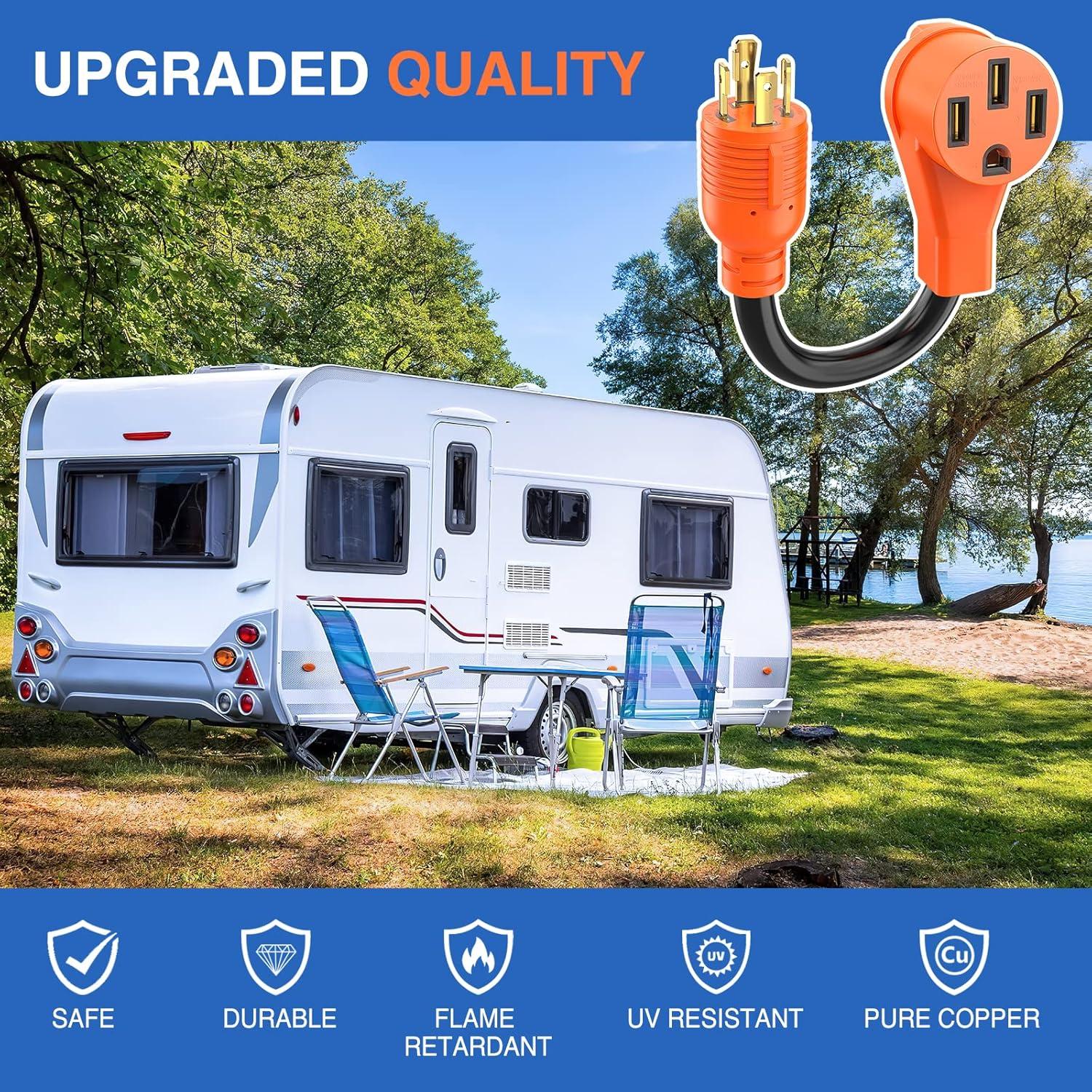 imageNilight  50033R 18 inch 50 Amp to 30 Amp RV Plug Adapter Heavy Duty Dogbone Electrical Adapter with Handle 50A Male to 30A Female Cord Adapter 125V3750W2 Years Warranty30M Locking 4Pin50F