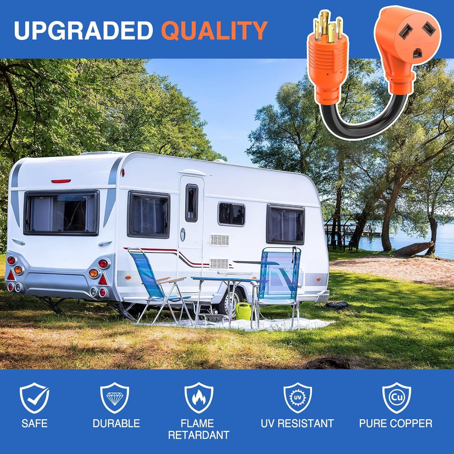 imageNilight  50033R 18 inch 50 Amp to 30 Amp RV Plug Adapter Heavy Duty Dogbone Electrical Adapter with Handle 50A Male to 30A Female Cord Adapter 125V3750W2 Years Warranty30M Locking 4Pin30F