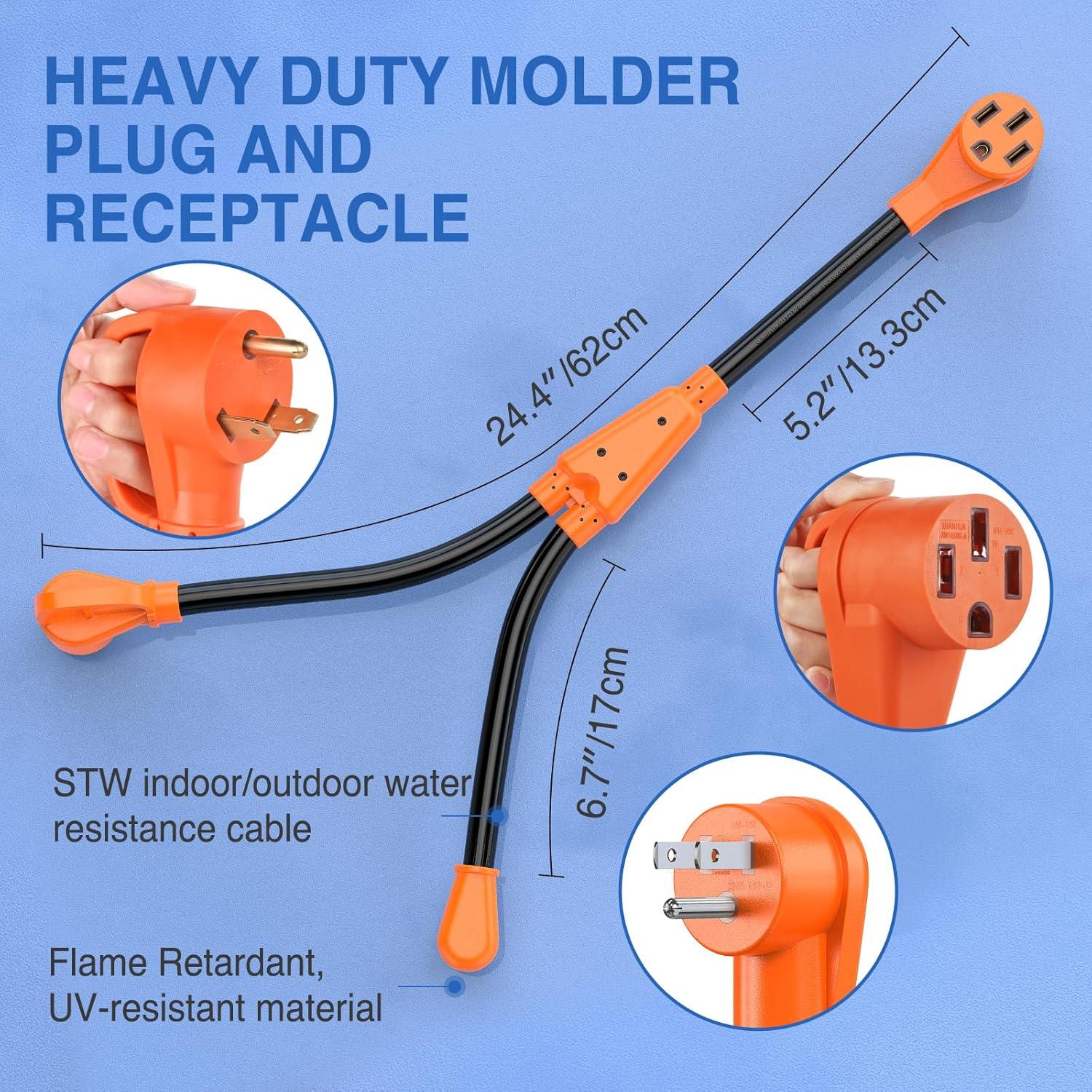 imageNilight  50033R 18 inch 50 Amp to 30 Amp RV Plug Adapter Heavy Duty Dogbone Electrical Adapter with Handle 50A Male to 30A Female Cord Adapter 125V3750W2 Years Warranty50F30M15M Y Splitter