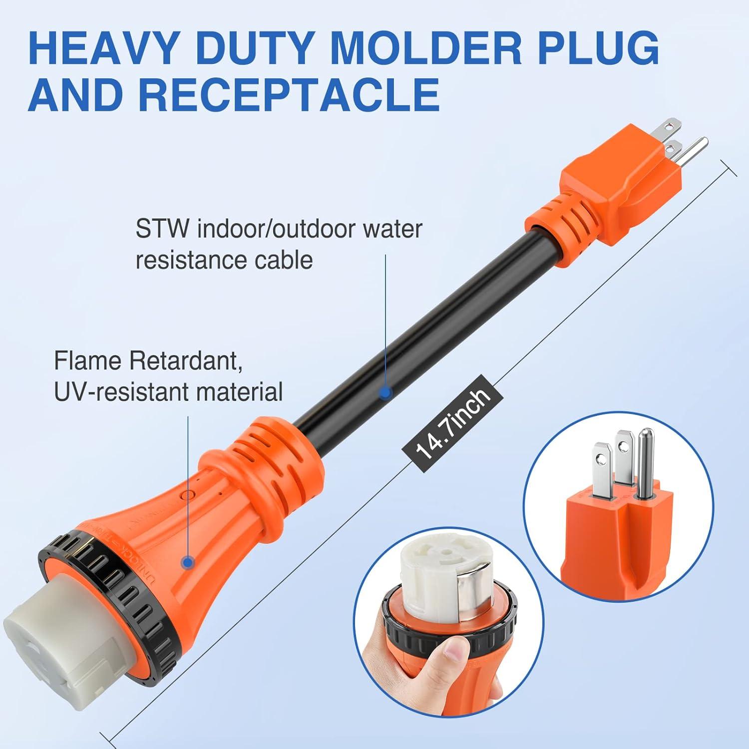 imageNilight  50033R 18 inch 50 Amp to 30 Amp RV Plug Adapter Heavy Duty Dogbone Electrical Adapter with Handle 50A Male to 30A Female Cord Adapter 125V3750W2 Years WarrantyOrange