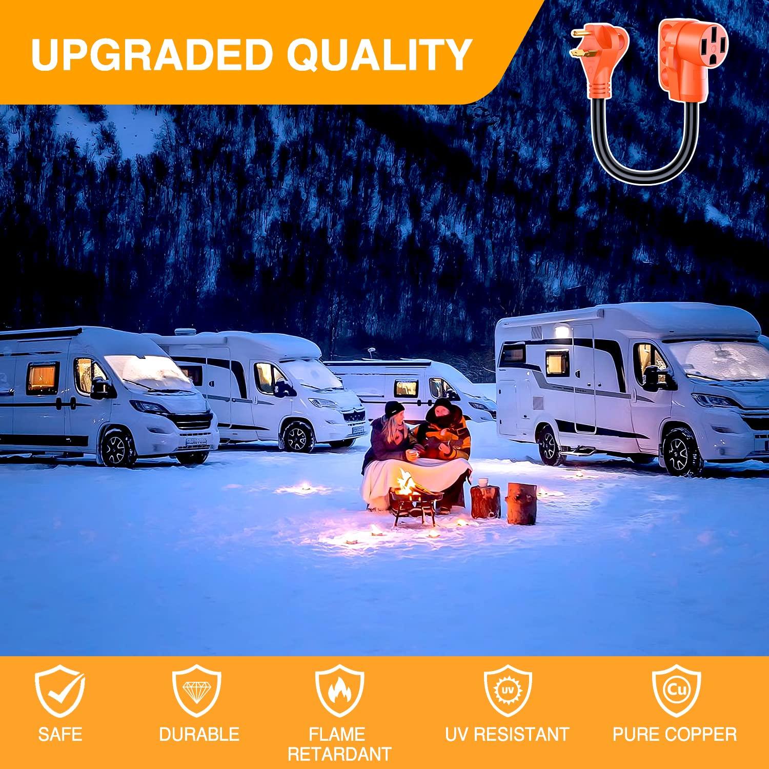 imageNilight  50033R 18 inch 50 Amp to 30 Amp RV Plug Adapter Heavy Duty Dogbone Electrical Adapter with Handle 50A Male to 30A Female Cord Adapter 125V3750W2 Years Warranty30M50F