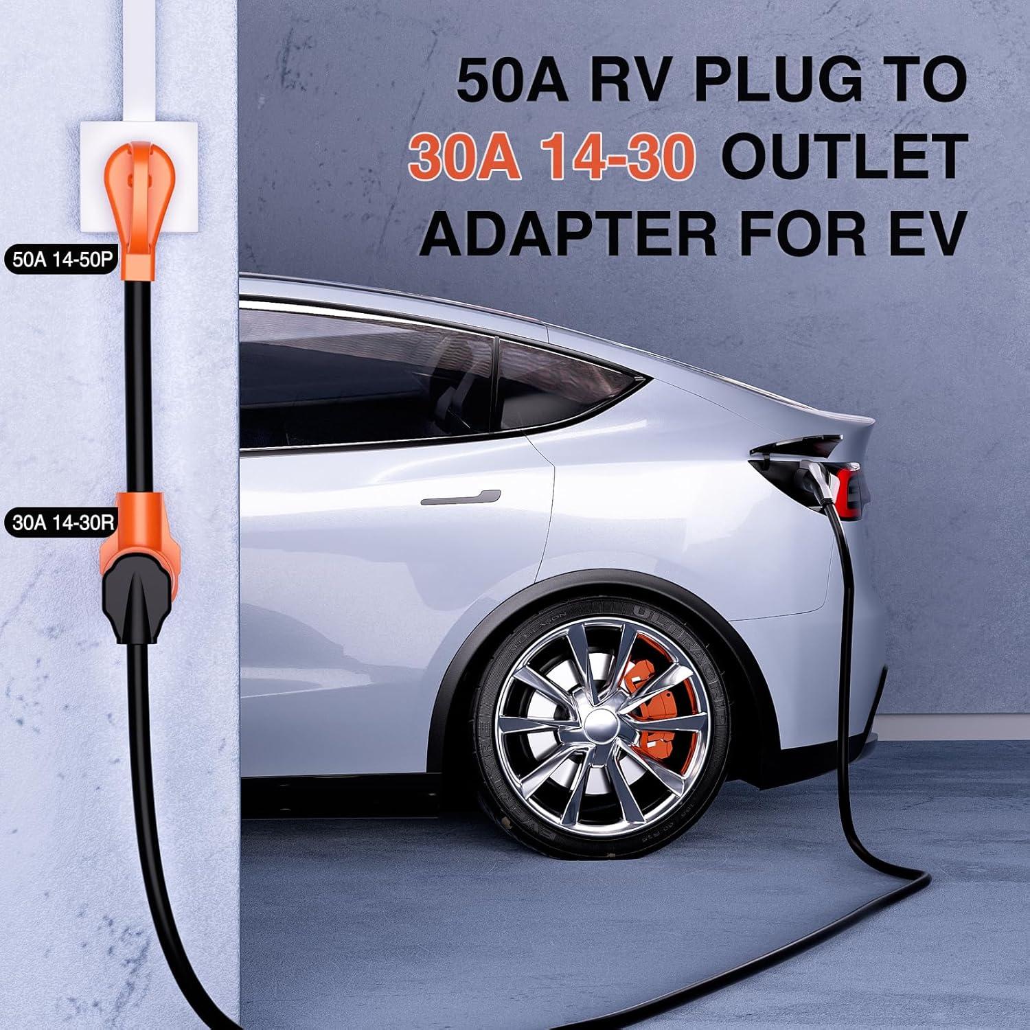 imageNilight  50033R 18 inch 50 Amp to 30 Amp RV Plug Adapter Heavy Duty Dogbone Electrical Adapter with Handle 50A Male to 30A Female Cord Adapter 125V3750W2 Years WarrantyRV plug to EV