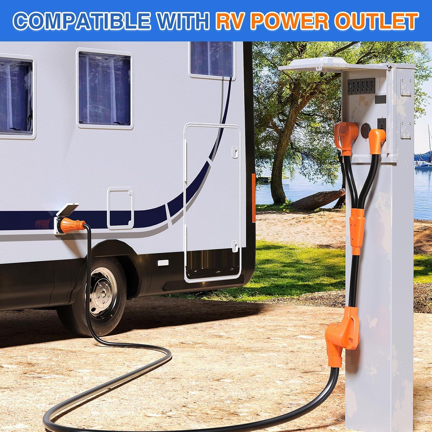 imageNilight  50033R 18 inch 50 Amp to 30 Amp RV Plug Adapter Heavy Duty Dogbone Electrical Adapter with Handle 50A Male to 30A Female Cord Adapter 125V3750W2 Years Warranty50F30M15M Y Splitter