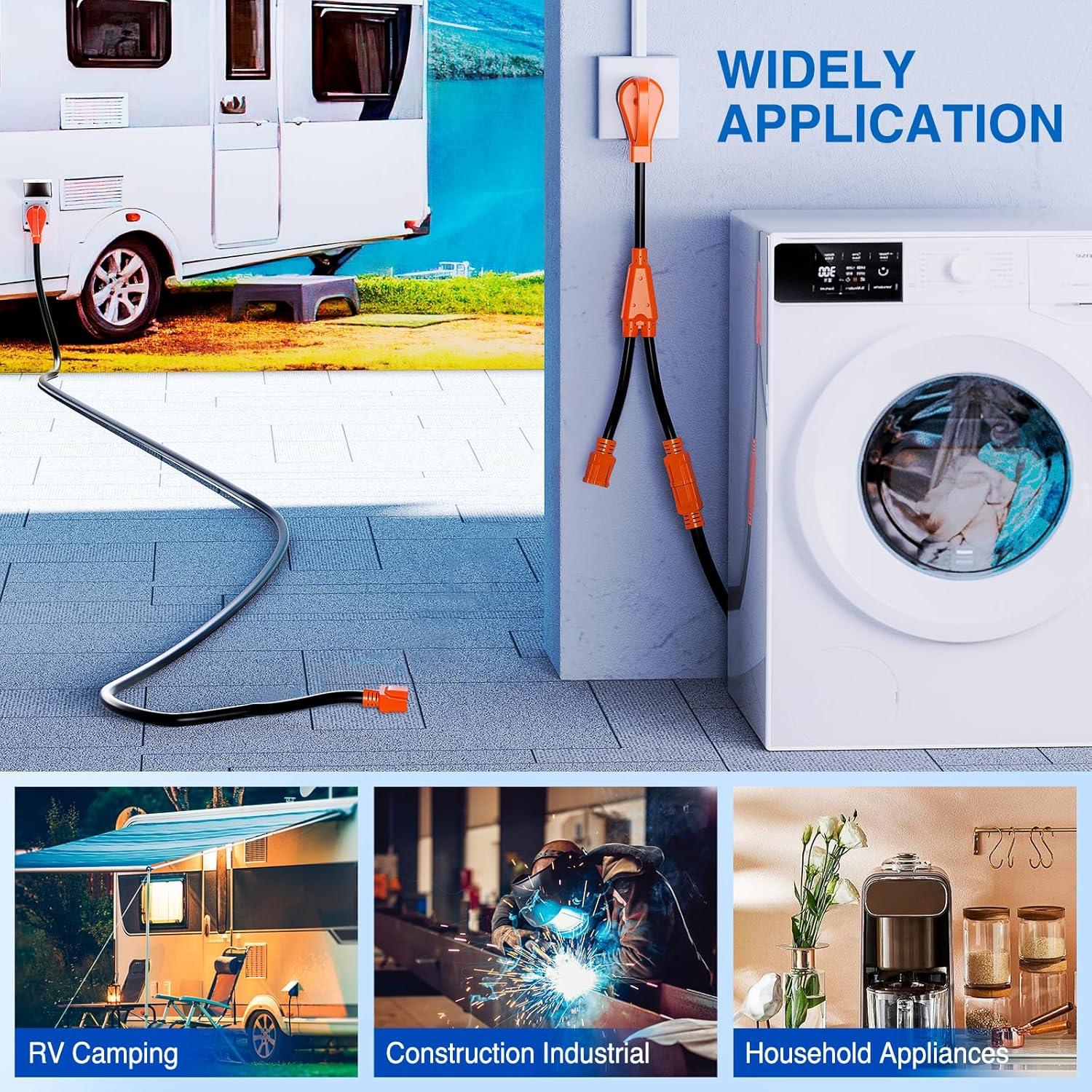 imageNilight  50033R 18 inch 50 Amp to 30 Amp RV Plug Adapter Heavy Duty Dogbone Electrical Adapter with Handle 50A Male to 30A Female Cord Adapter 125V3750W2 Years Warranty50M15F Y Splitter