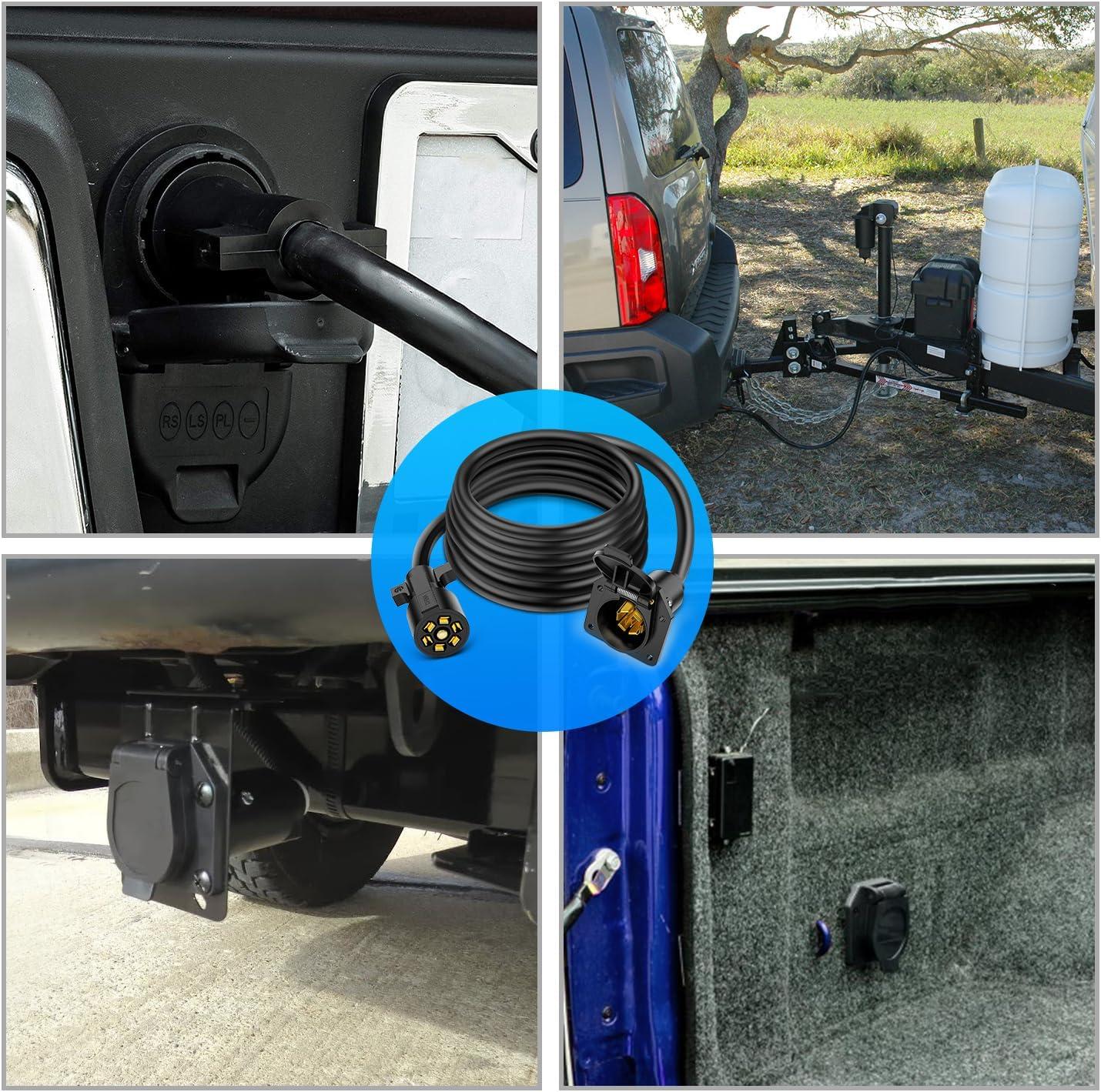 imageNilight  50050R 7Way Trailer Plug Socket Extension Cable 3FT Long 1014 AWG DoubleProng Copper TerminalsWires for 7Blade Trailer Wiring Connector Cord 2 Years Warranty12FT Trailer Extension Cord