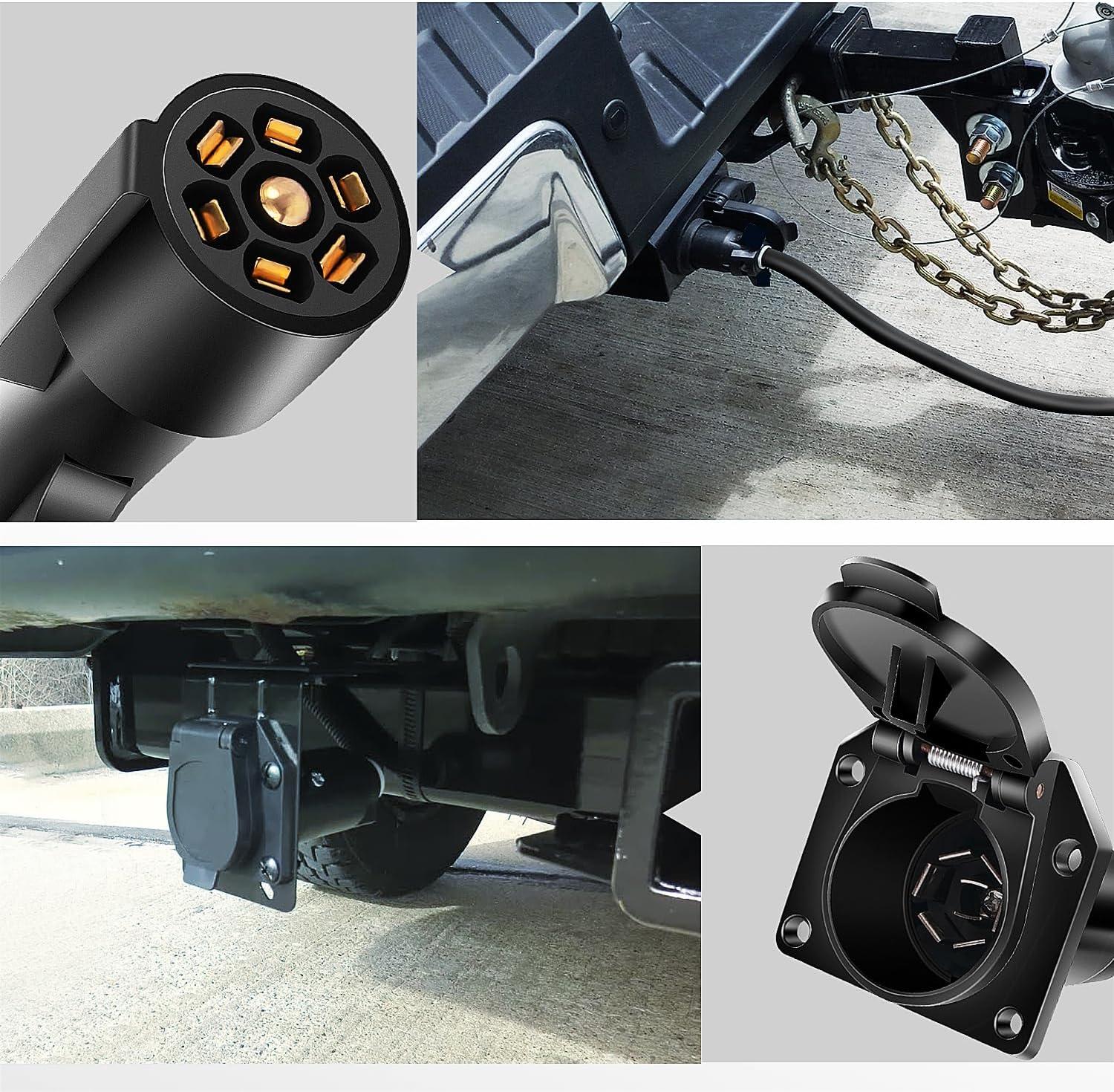 imageNilight  50050R 7Way Trailer Plug Socket Extension Cable 3FT Long 1014 AWG DoubleProng Copper TerminalsWires for 7Blade Trailer Wiring Connector Cord 2 Years Warranty12FT Trailer Extension Cord