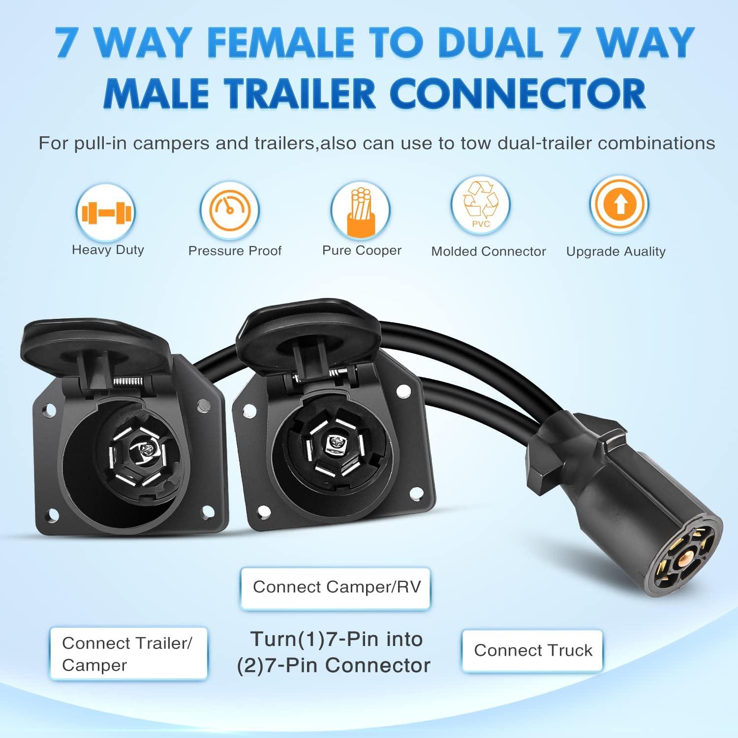 imageNilight  50050R 7Way Trailer Plug Socket Extension Cable 3FT Long 1014 AWG DoubleProng Copper TerminalsWires for 7Blade Trailer Wiring Connector Cord 2 Years WarrantyY Splitter Trailer Plug
