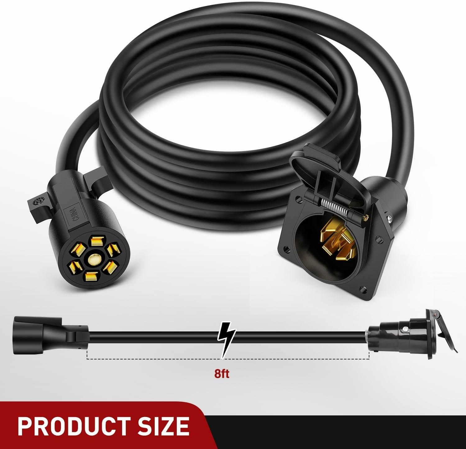 imageNilight  50050R 7Way Trailer Plug Socket Extension Cable 3FT Long 1014 AWG DoubleProng Copper TerminalsWires for 7Blade Trailer Wiring Connector Cord 2 Years Warranty8FT Trailer Extension Cord