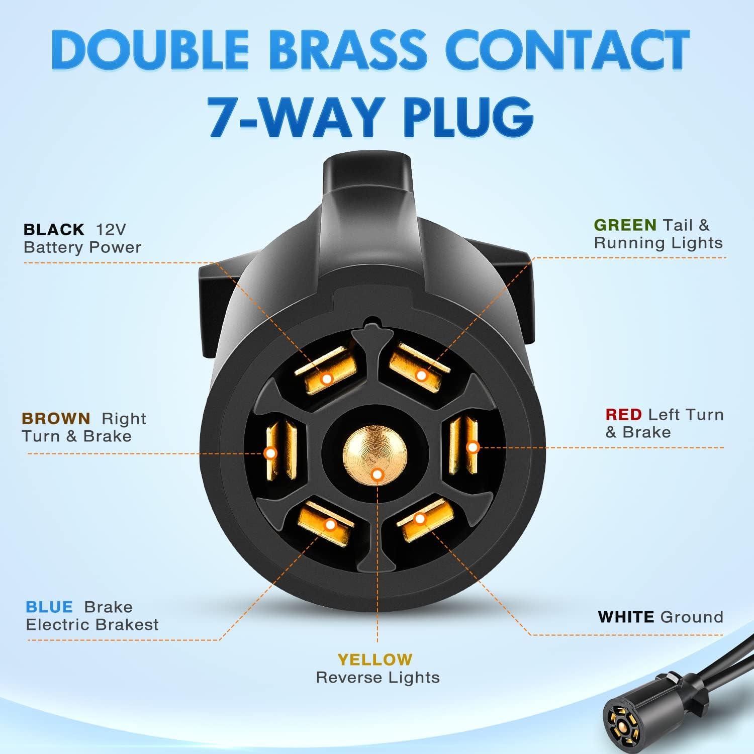 imageNilight  50050R 7Way Trailer Plug Socket Extension Cable 3FT Long 1014 AWG DoubleProng Copper TerminalsWires for 7Blade Trailer Wiring Connector Cord 2 Years WarrantyY Splitter Trailer Plug