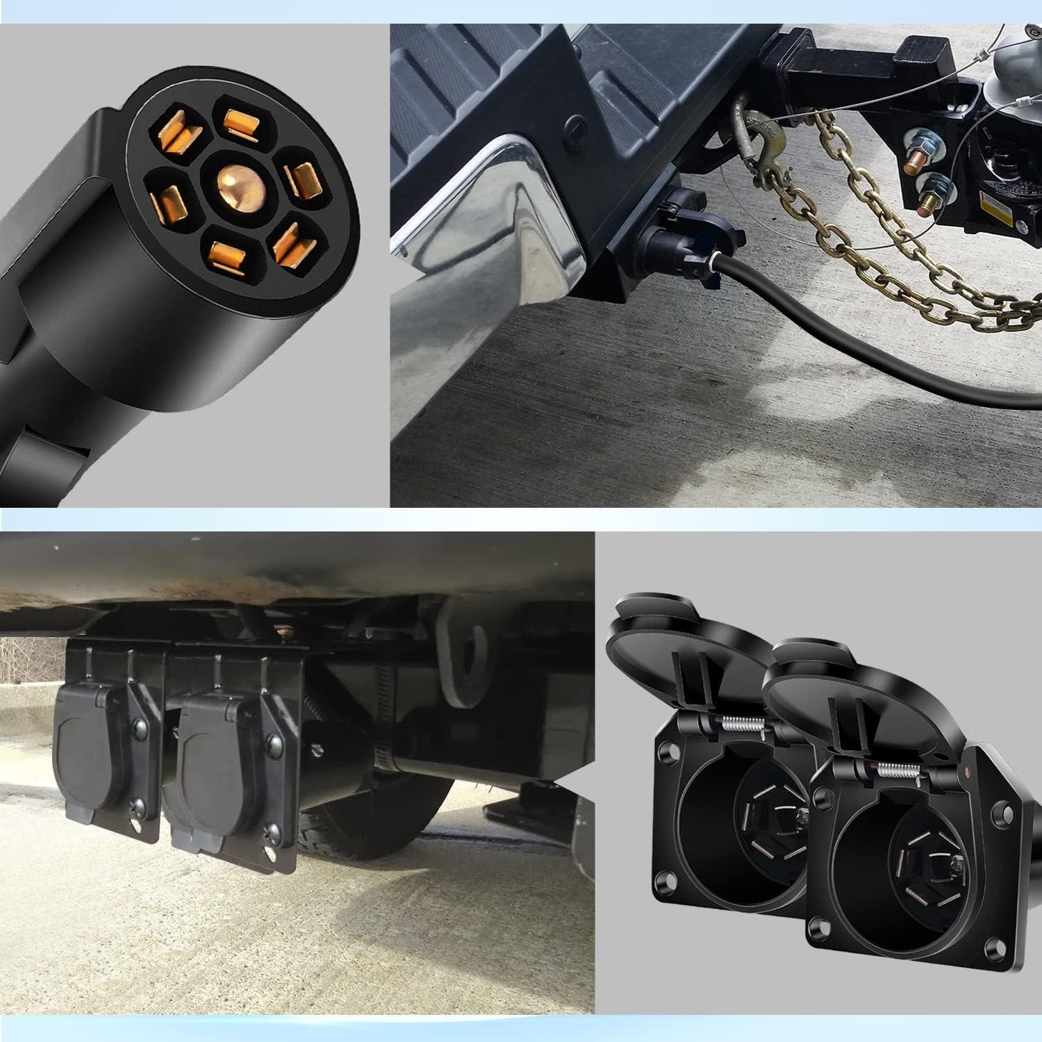 imageNilight  50050R 7Way Trailer Plug Socket Extension Cable 3FT Long 1014 AWG DoubleProng Copper TerminalsWires for 7Blade Trailer Wiring Connector Cord 2 Years WarrantyY Splitter Trailer Plug