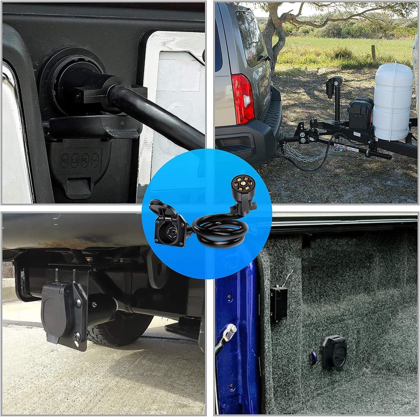 imageNilight  50050R 7Way Trailer Plug Socket Extension Cable 3FT Long 1014 AWG DoubleProng Copper TerminalsWires for 7Blade Trailer Wiring Connector Cord 2 Years Warranty3FT Trailer Extension Cord