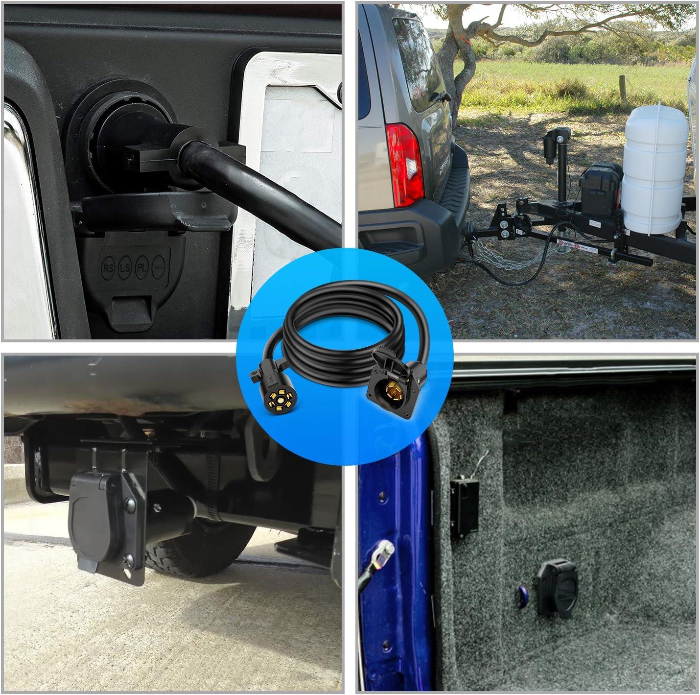 imageNilight  50050R 7Way Trailer Plug Socket Extension Cable 3FT Long 1014 AWG DoubleProng Copper TerminalsWires for 7Blade Trailer Wiring Connector Cord 2 Years Warranty8FT Trailer Extension Cord