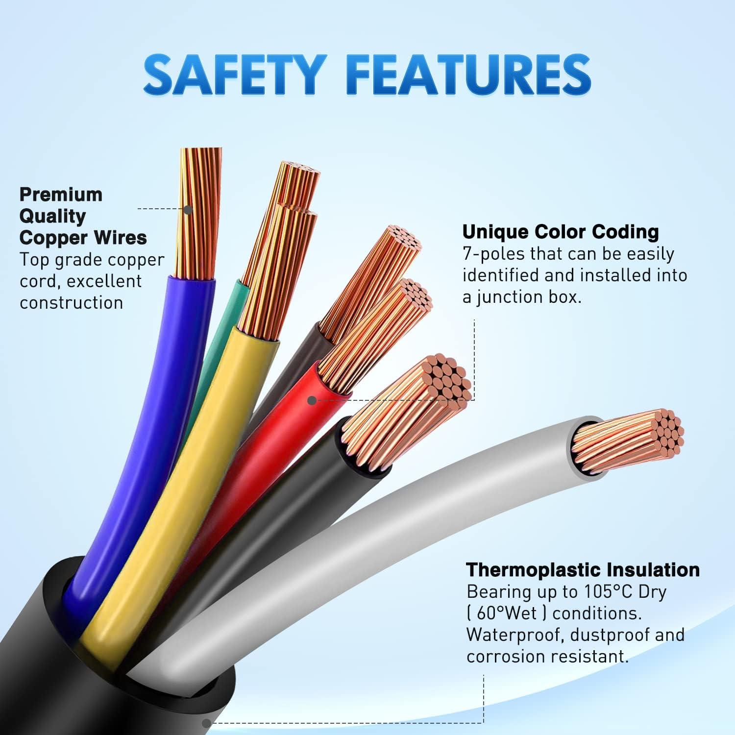 imageNilight  50050R 7Way Trailer Plug Socket Extension Cable 3FT Long 1014 AWG DoubleProng Copper TerminalsWires for 7Blade Trailer Wiring Connector Cord 2 Years WarrantyY Splitter Trailer Plug