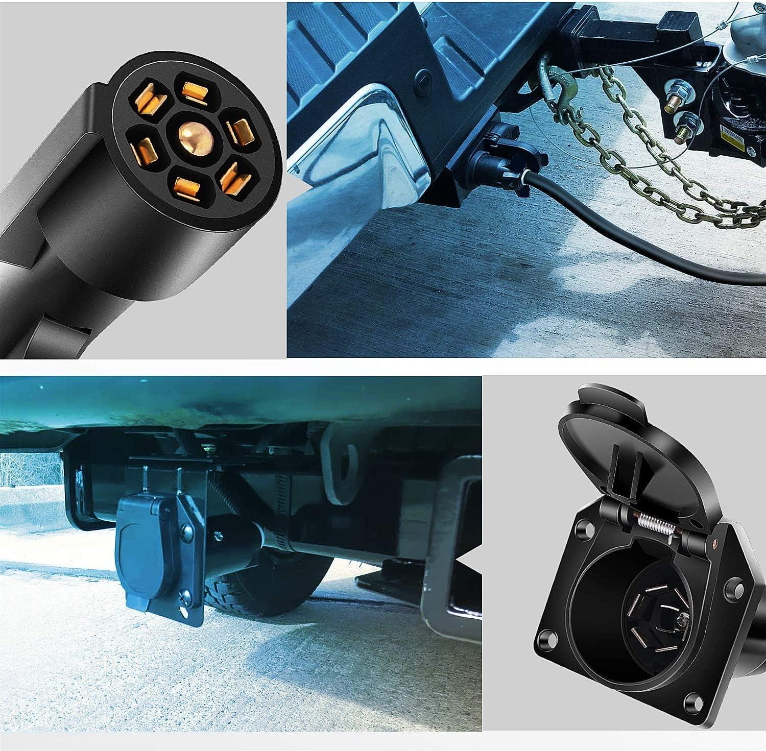 imageNilight  50050R 7Way Trailer Plug Socket Extension Cable 3FT Long 1014 AWG DoubleProng Copper TerminalsWires for 7Blade Trailer Wiring Connector Cord 2 Years Warranty3FT Trailer Extension Cord