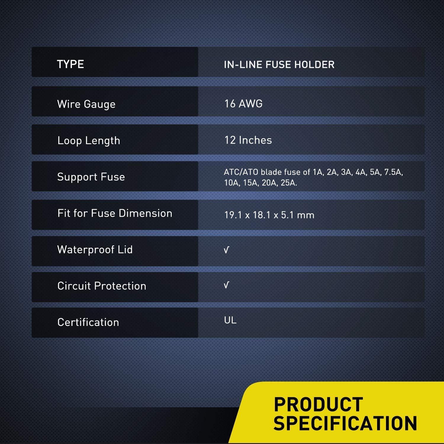 imageNilight 10 Pack NIFH01 Inline Holder 14AWG Wiring Harness ATCATO 30AMP Blade Automotive Fuse Holder10 2 Years Warranty5Pcs 12AWG Fuse Holder