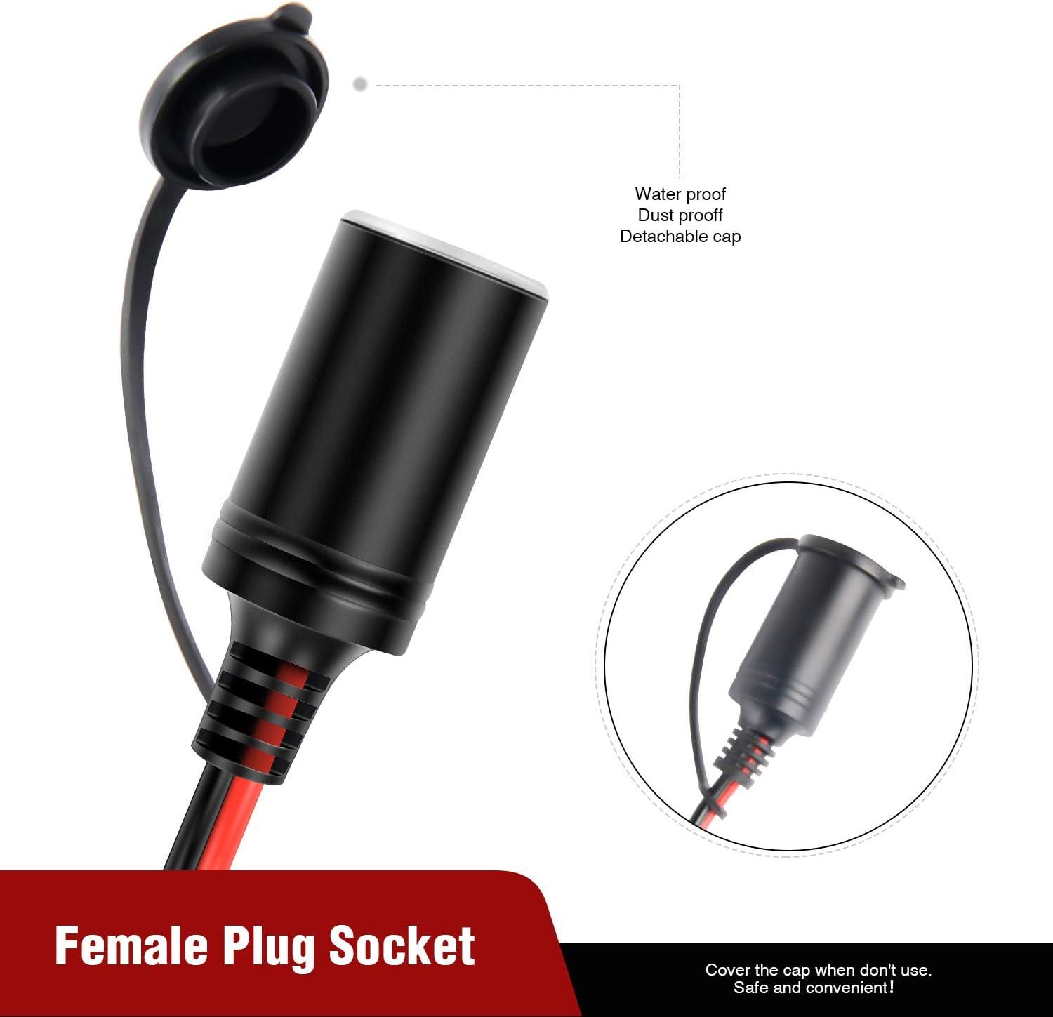 imageNilight 10026W Cord Plug Socket Clamp 49FT  15m 16 AWG ClipOn and Female Cigarette Lighter Adapter Car Battery ExtensionCable with 15A FuseCigarette Lighter Socket to Battery Clamp